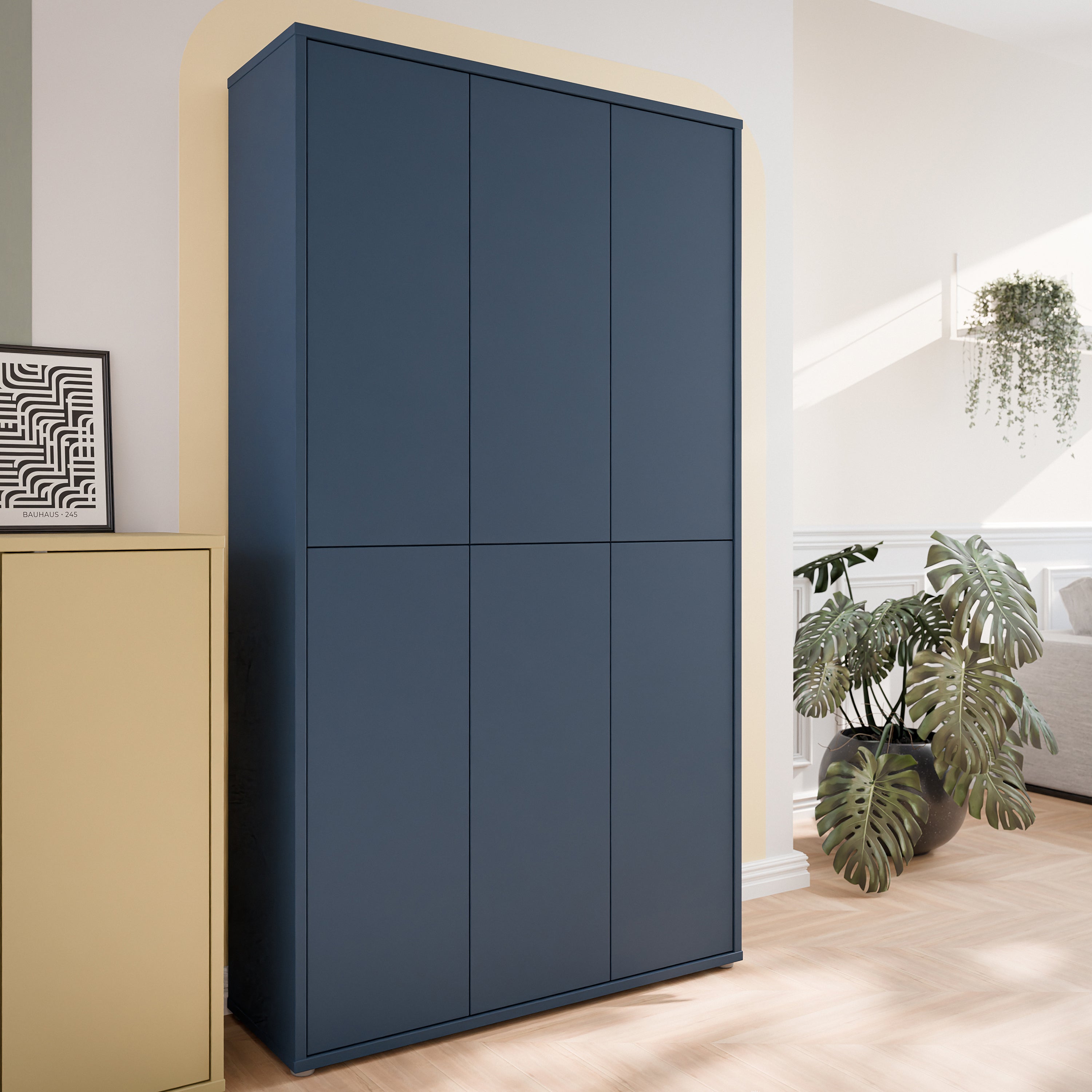 Alice Springs Tall Shoe Cabinet with 6 Doors Push-to-Open in Night Blue