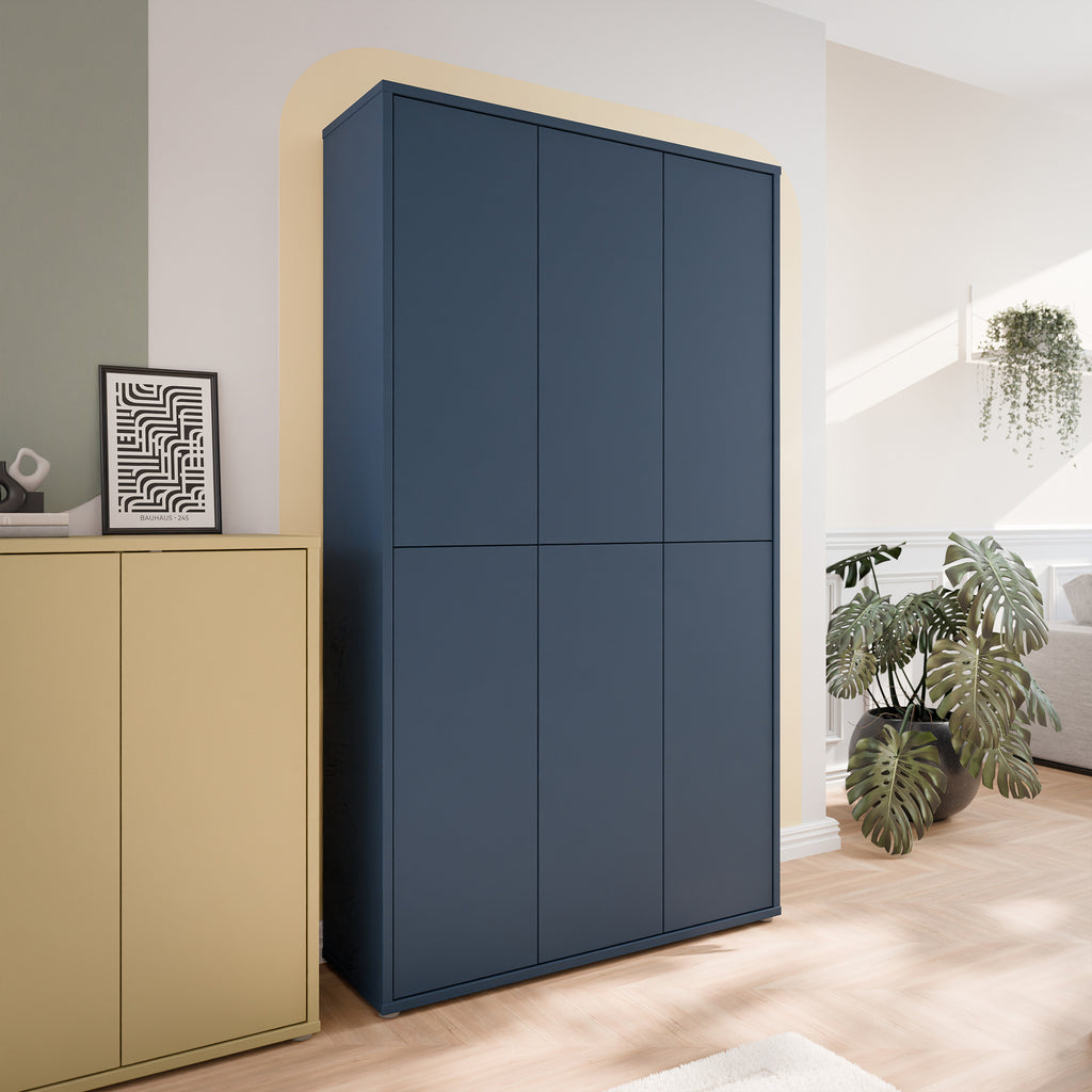 Alice Springs Tall Shoe Cabinet with 6 Doors Push-to-Open in Night Blue
