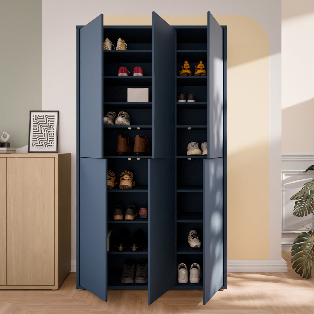 Alice Springs Tall Shoe Cabinet with 6 Doors Push-to-Open in Night Blue