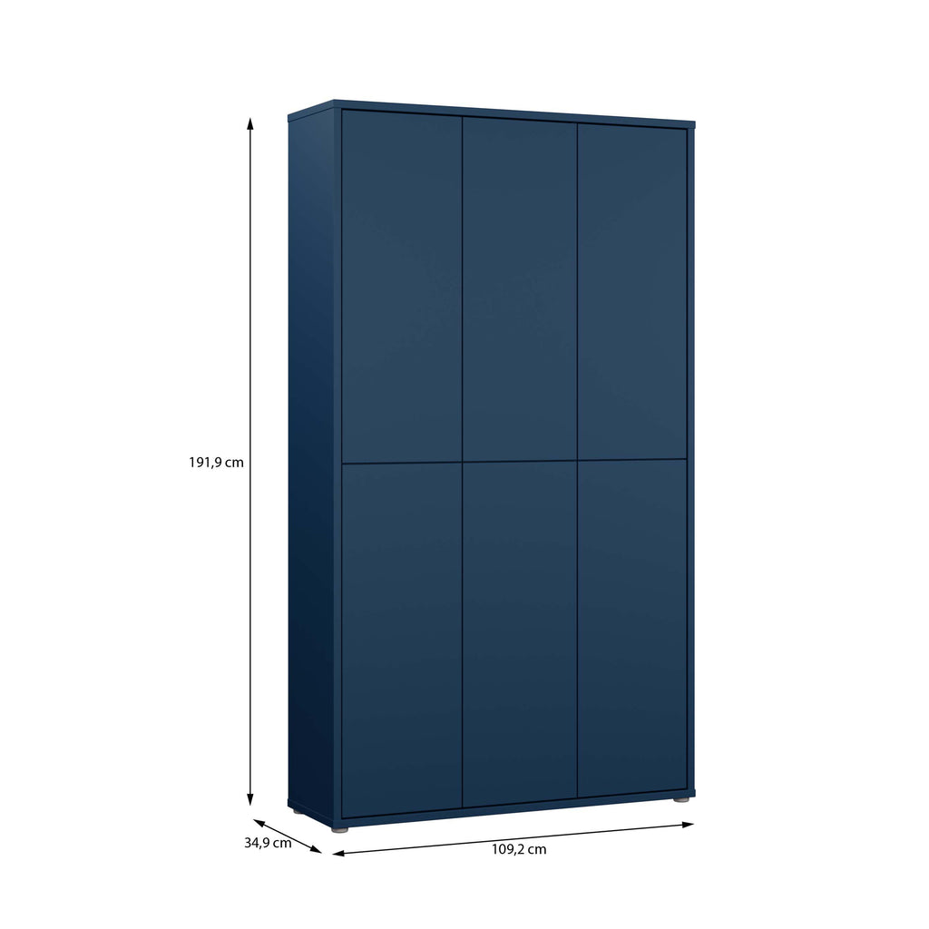 Alice Springs Tall Shoe Cabinet with 6 Doors Push-to-Open in Night Blue
