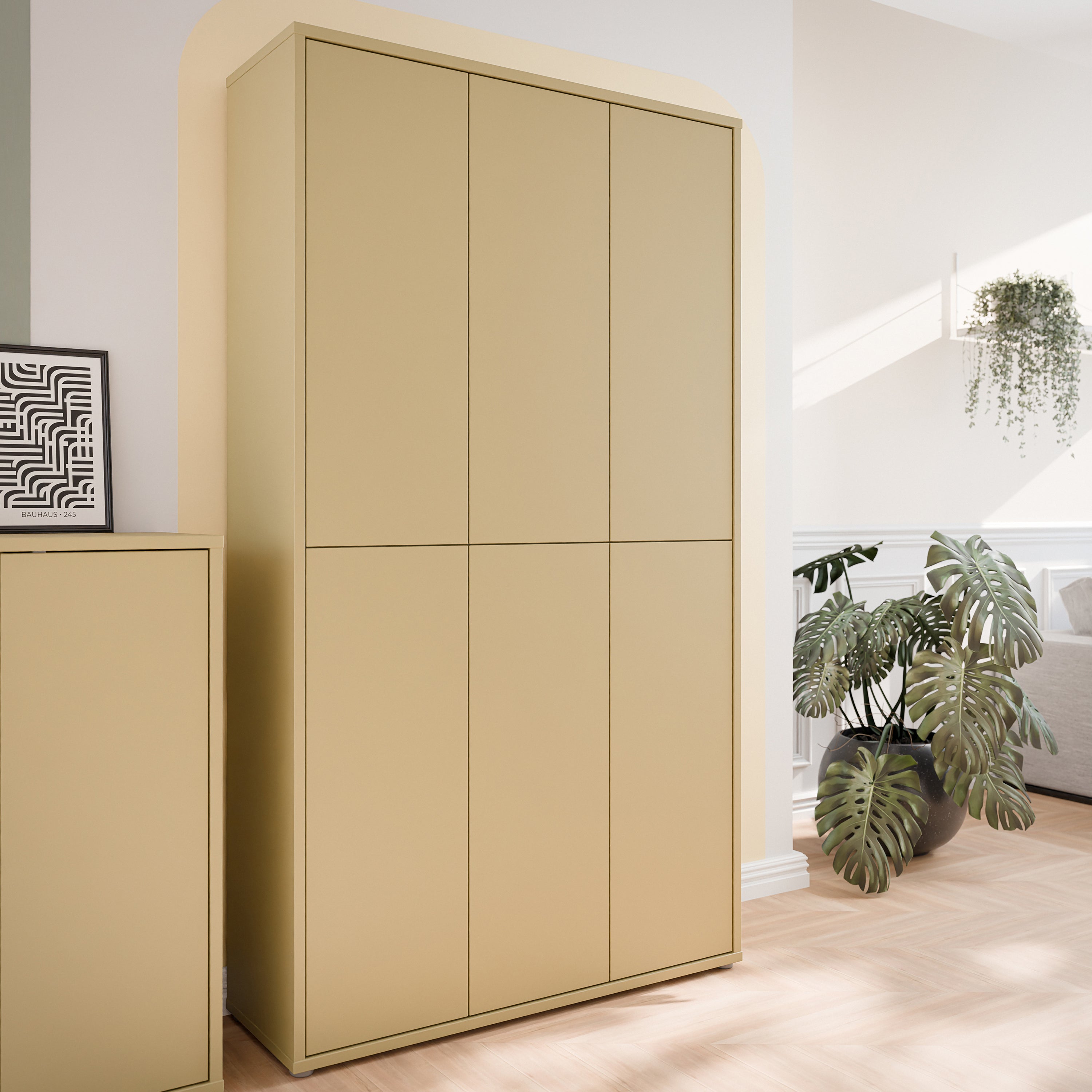 Alice Springs Tall Shoe Cabinet with 6 Doors Push-to-Open in Butter Yellow