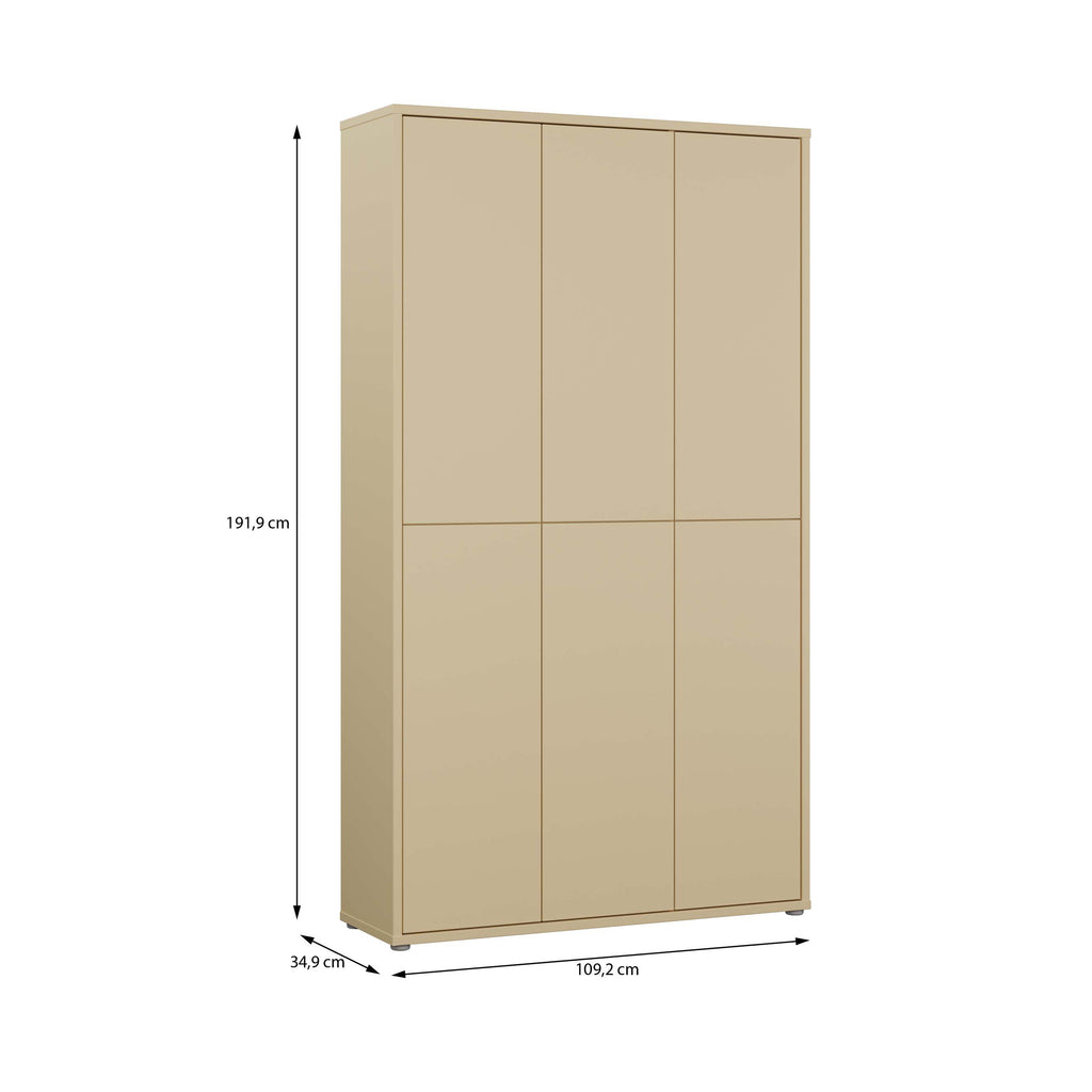 Alice Springs Tall Shoe Cabinet with 6 Doors Push-to-Open in Butter Yellow