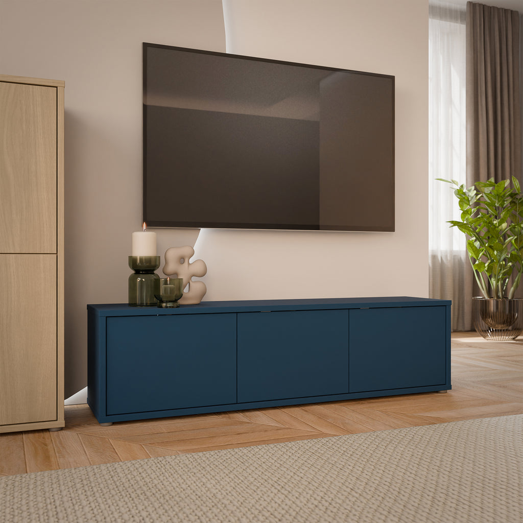 Alice Springs Wide TV Cabinet with 3 Doors Push-to-Open in Night Blue