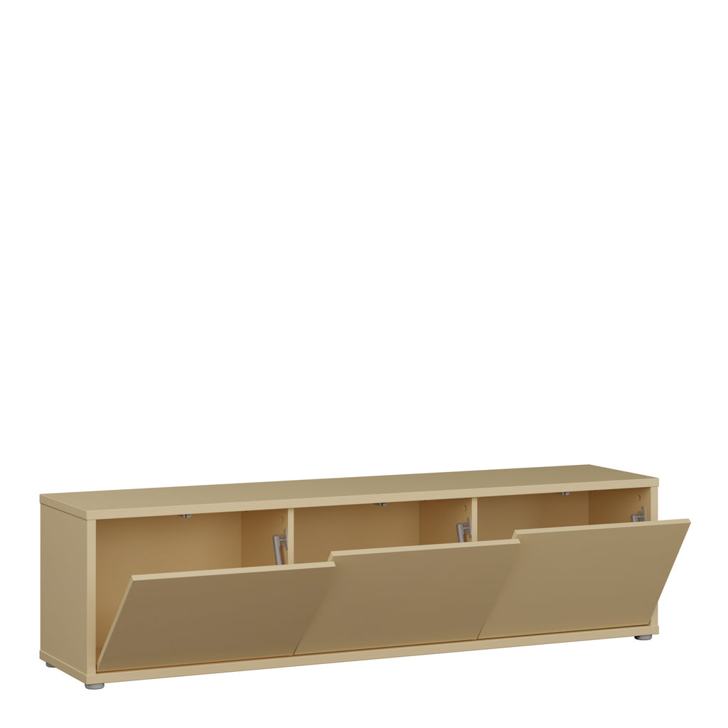 Alice Springs Wide TV Cabinet with 3 Doors Push-to-Open in Butter Yellow