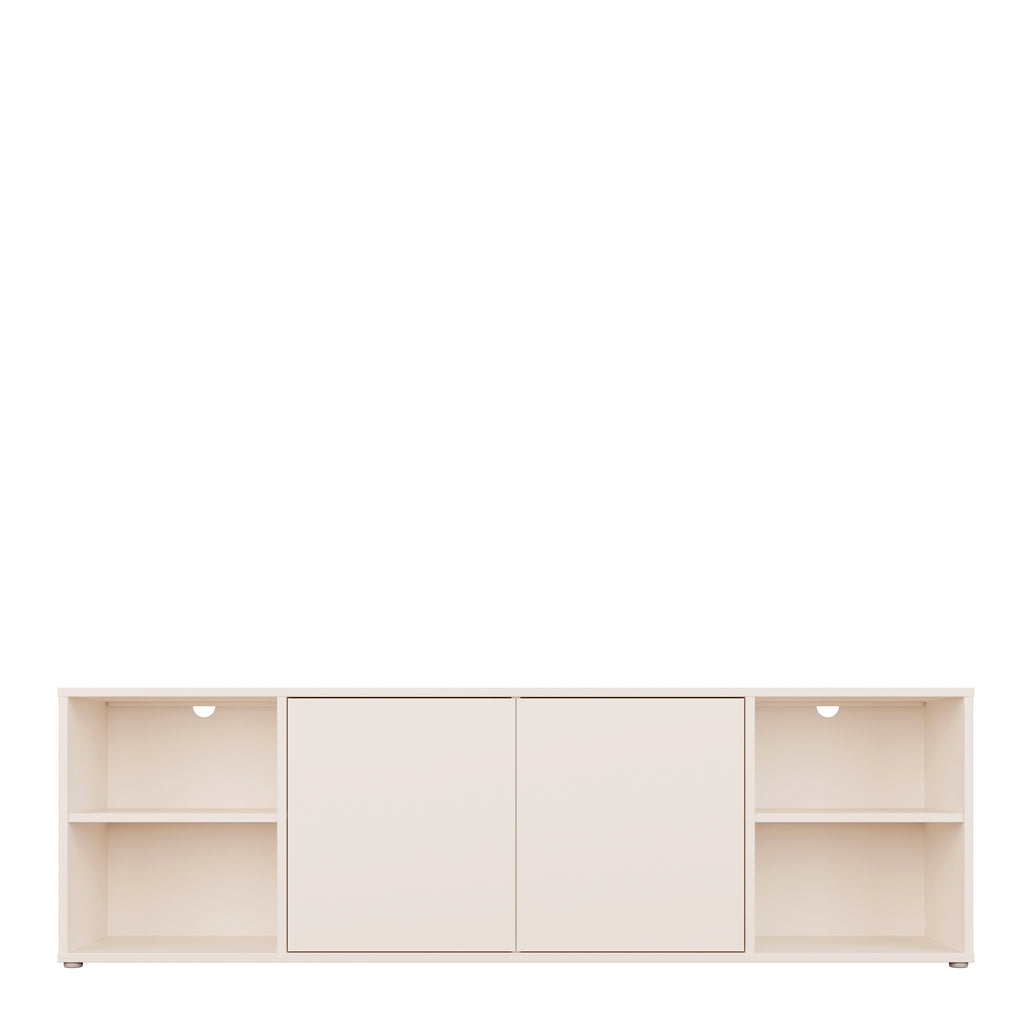 Alice Springs Wide TV Cabinet with 2 Doors Push-to-Open & 2 Open Shelves in Sand