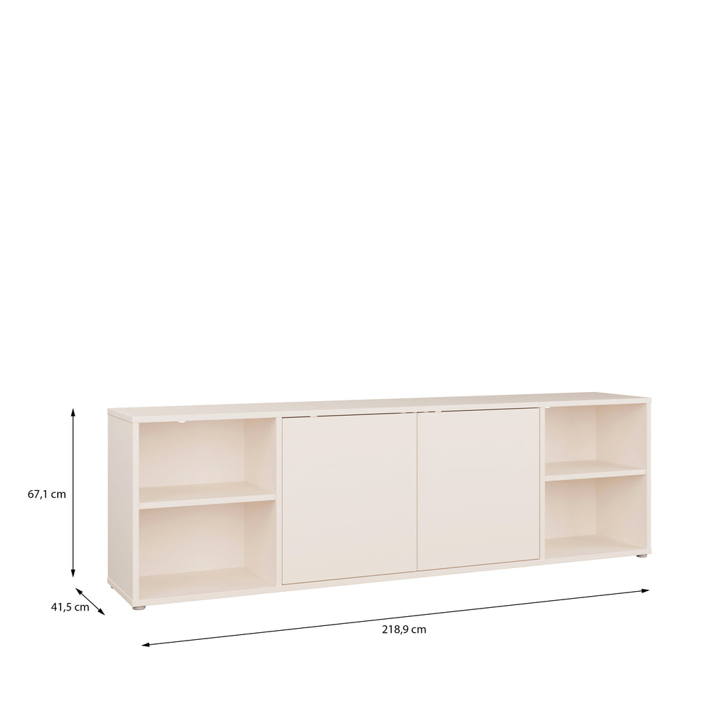Alice Springs Wide TV Cabinet with 2 Doors Push-to-Open & 2 Open Shelves in Sand