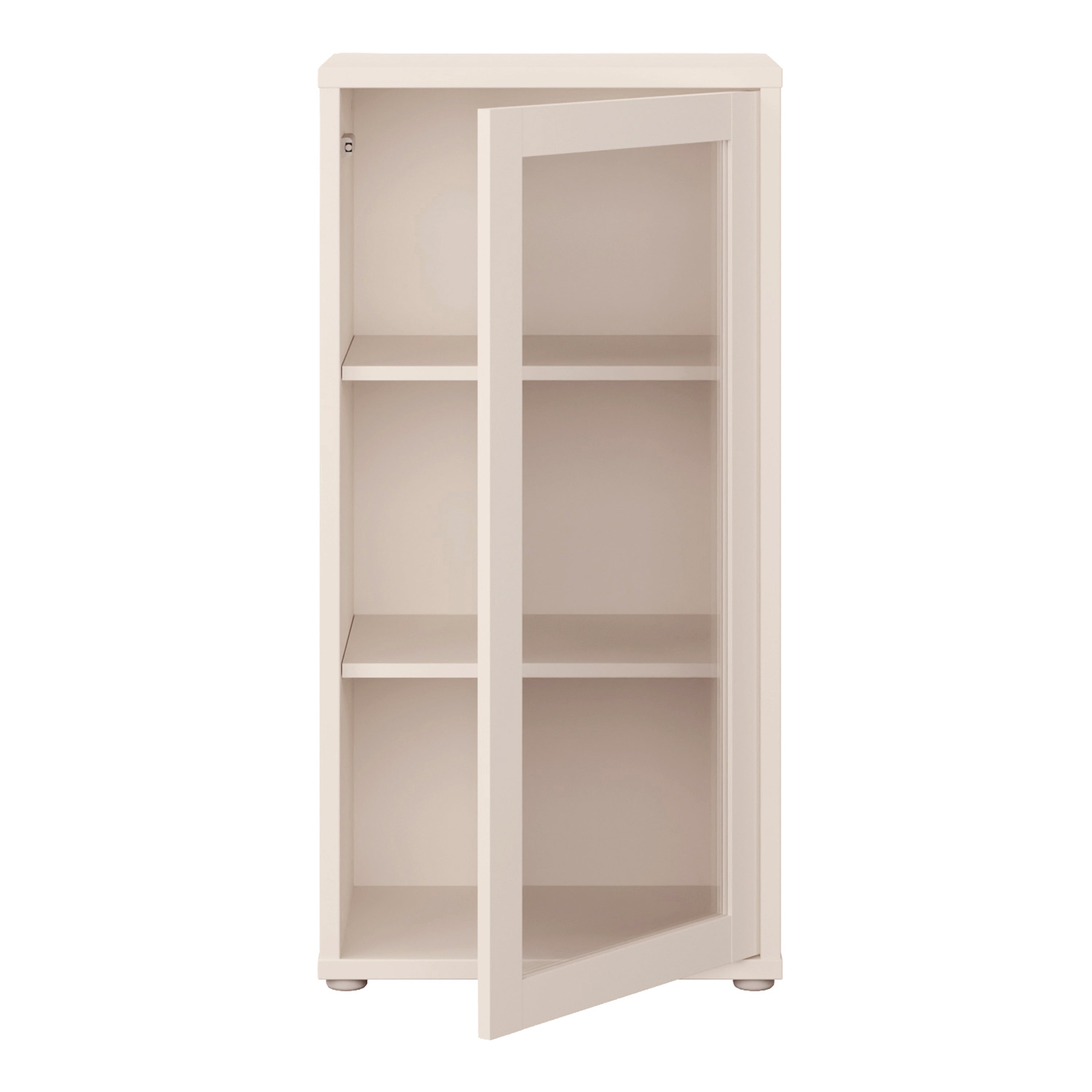 Alice Springs Low Glass Fronted Cabinet with Push-to-Open Door in Sand