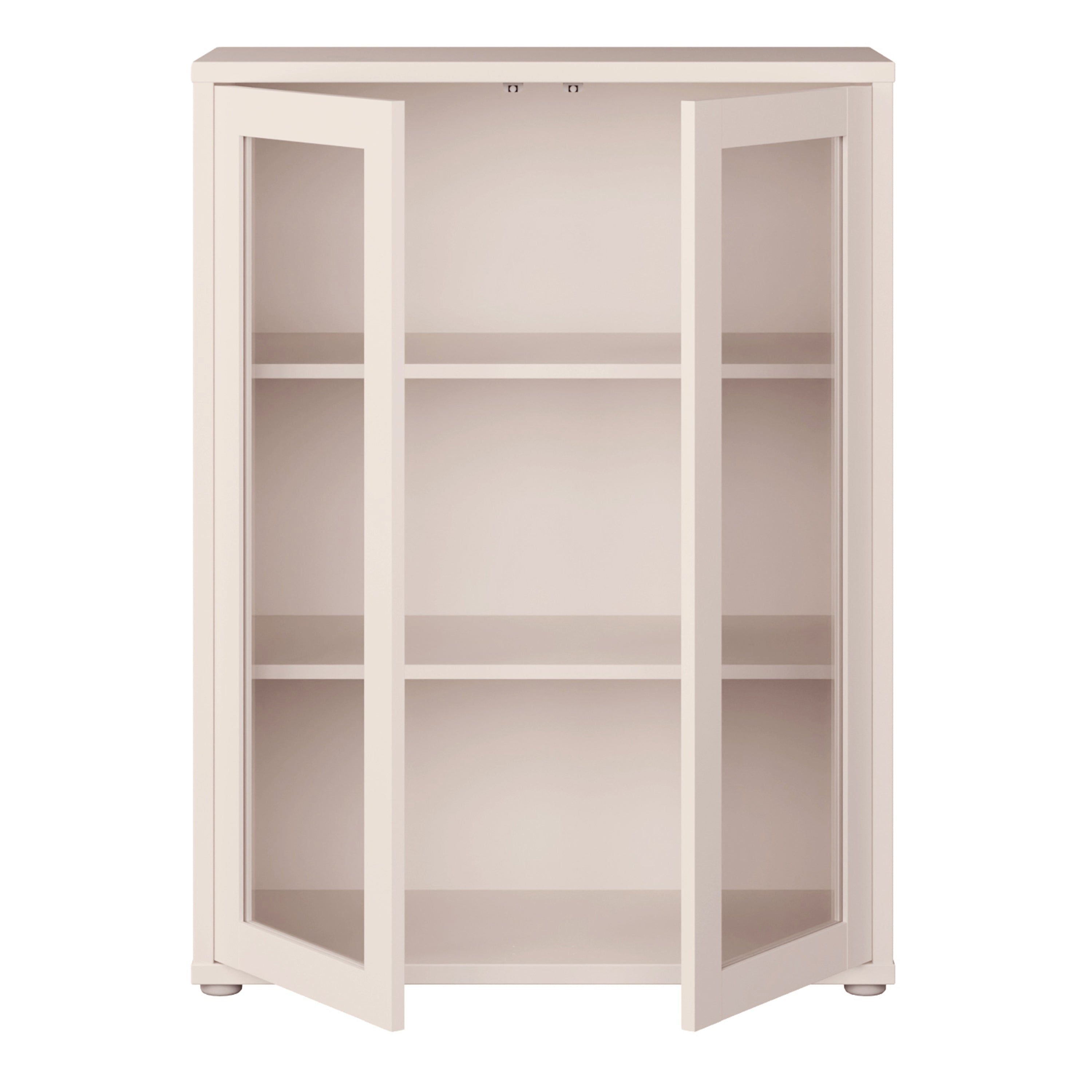 Alice Springs Low Glass Fronted Cabinet with 2 Push-to-Open Doors in Sand