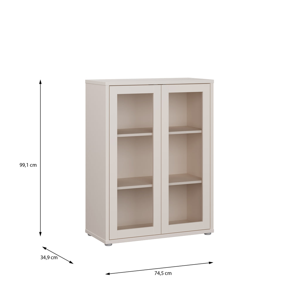 Alice Springs Low Glass Fronted Cabinet with 2 Push-to-Open Doors in Sand