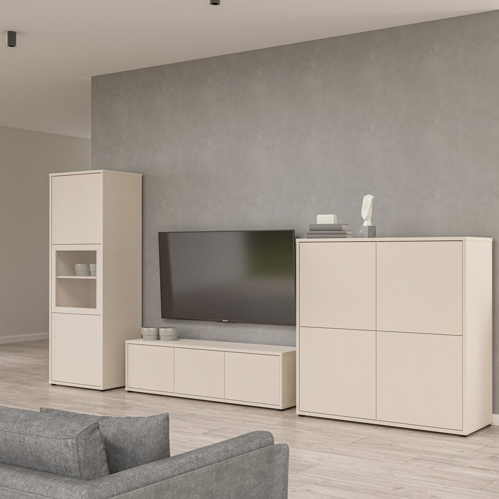 Alice Springs Narrow Display Cabinet with 3 Push-to-Open Doors in Sand