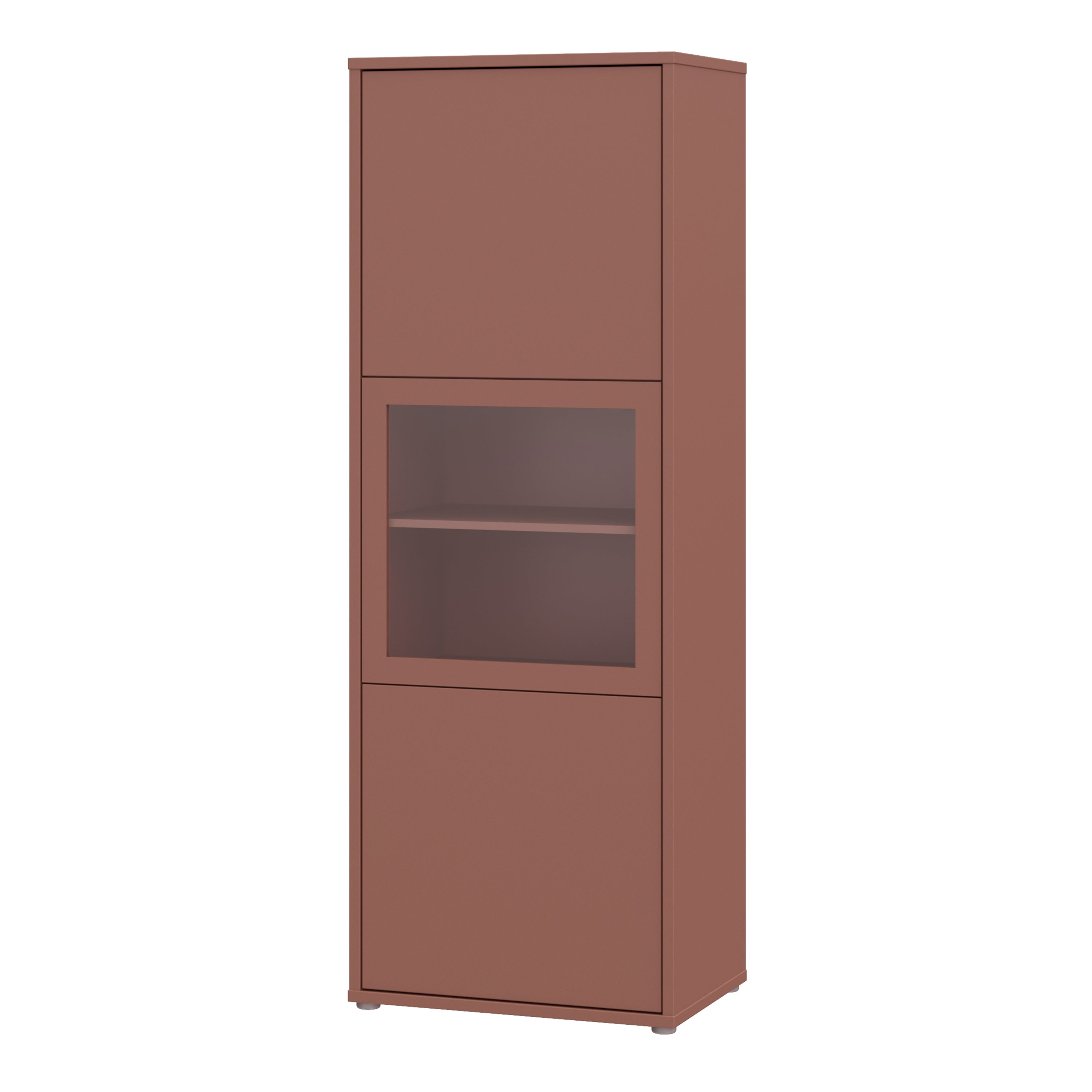 Alice Springs Narrow Display Cabinet with 3 Push-to-Open Doors in Terracotta
