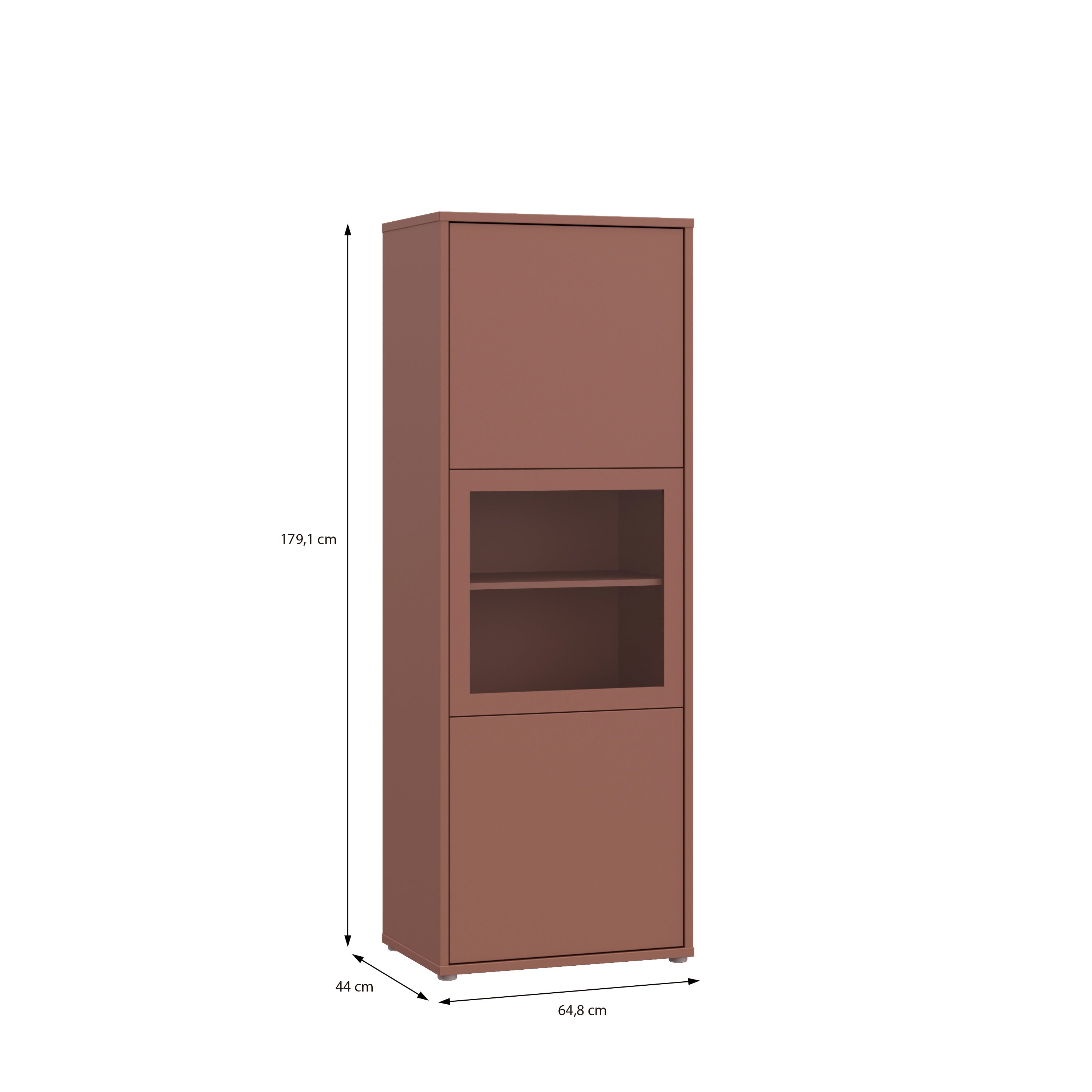 Alice Springs Narrow Display Cabinet with 3 Push-to-Open Doors in Terracotta