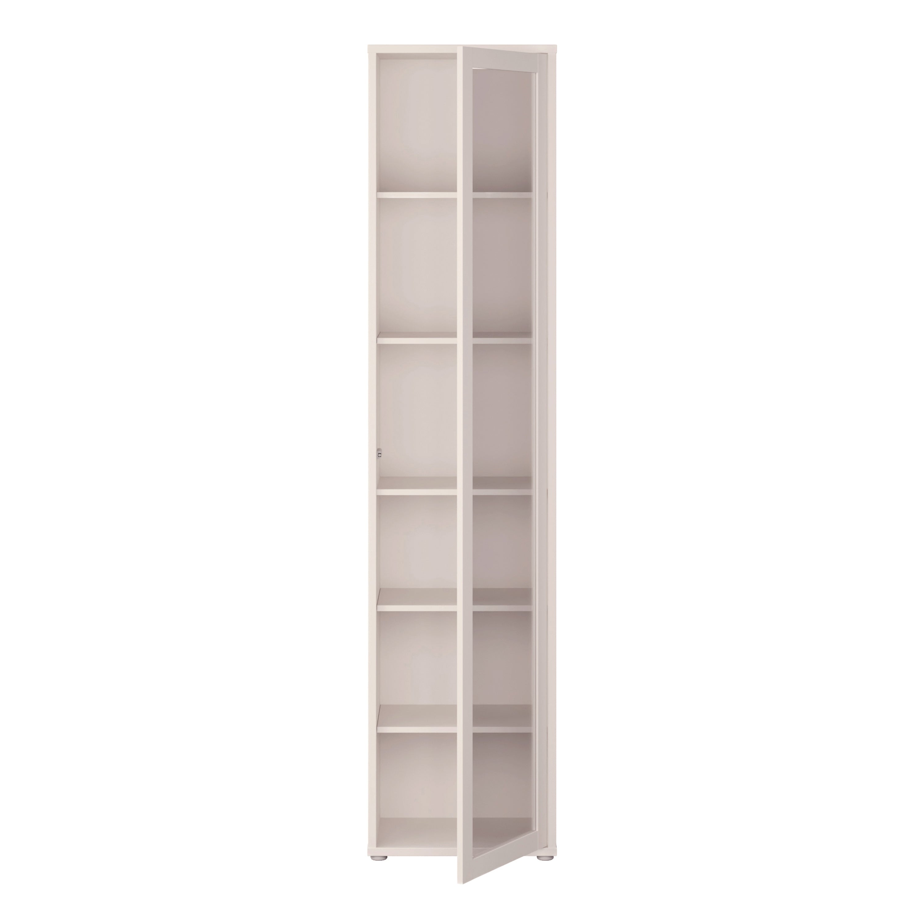 Alice Springs Slim Tall Display Cabinet with 1 Glass Door Push-to-Open & 5 Shelves in Sand