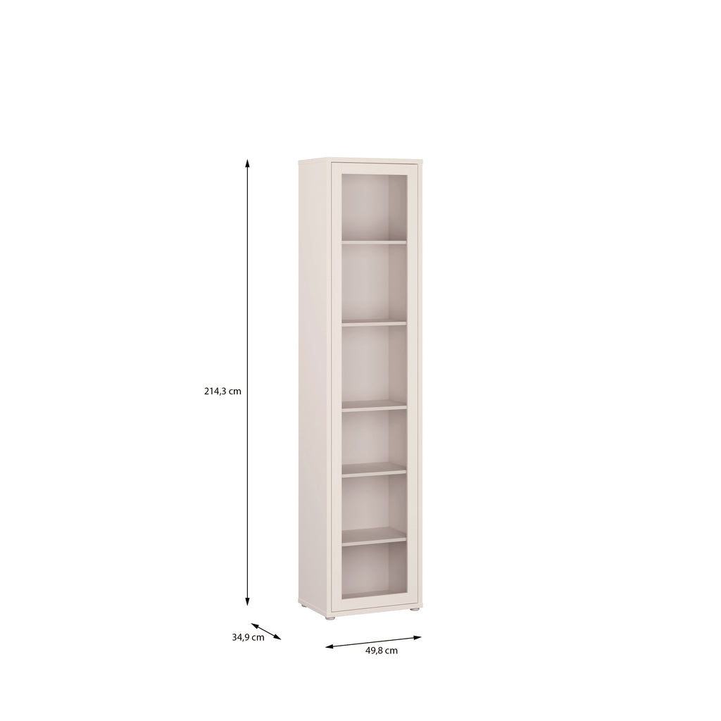 Alice Springs Slim Tall Display Cabinet with 1 Glass Door Push-to-Open & 5 Shelves in Sand