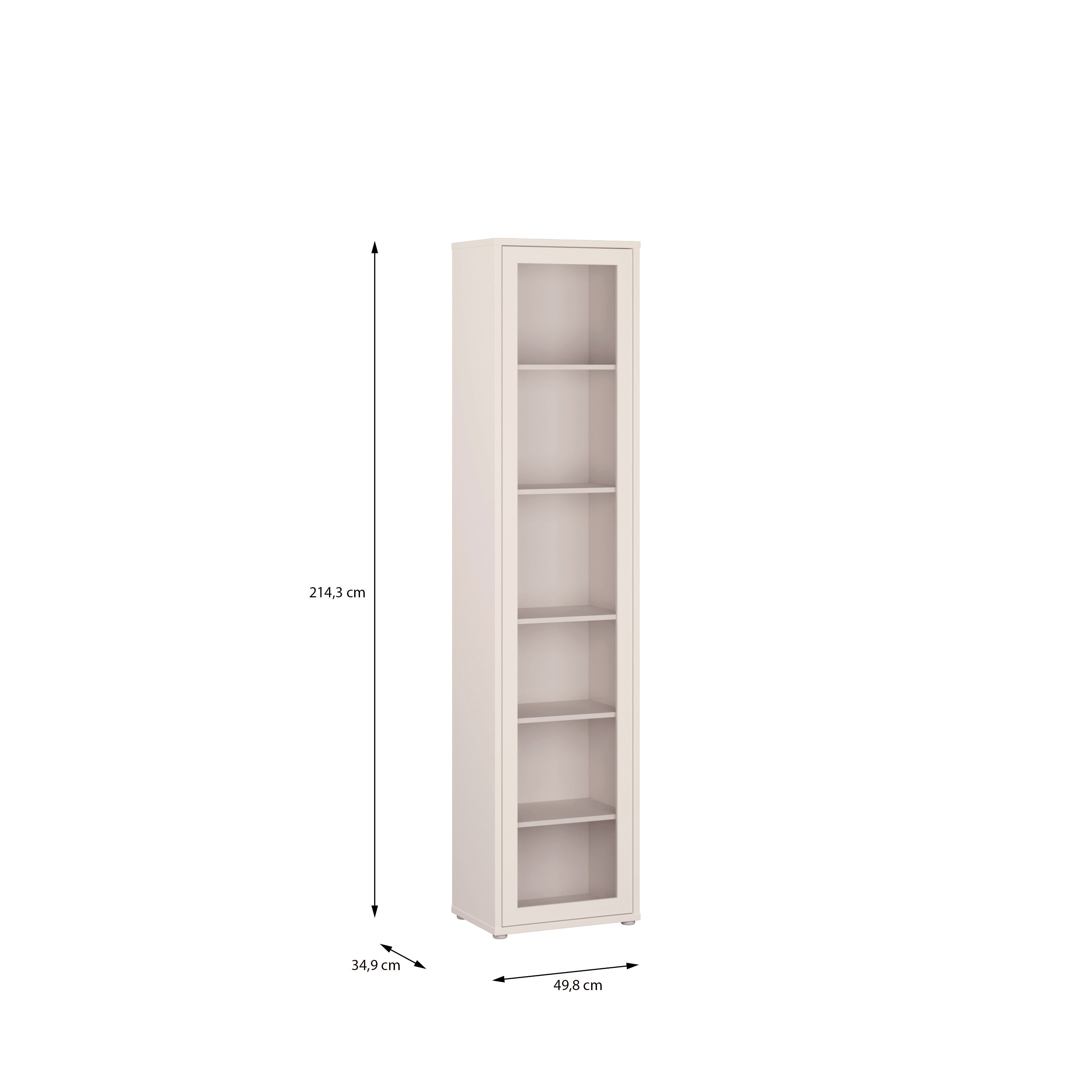 Alice Springs Slim Tall Display Cabinet with 1 Glass Door Push-to-Open & 5 Shelves in Sand