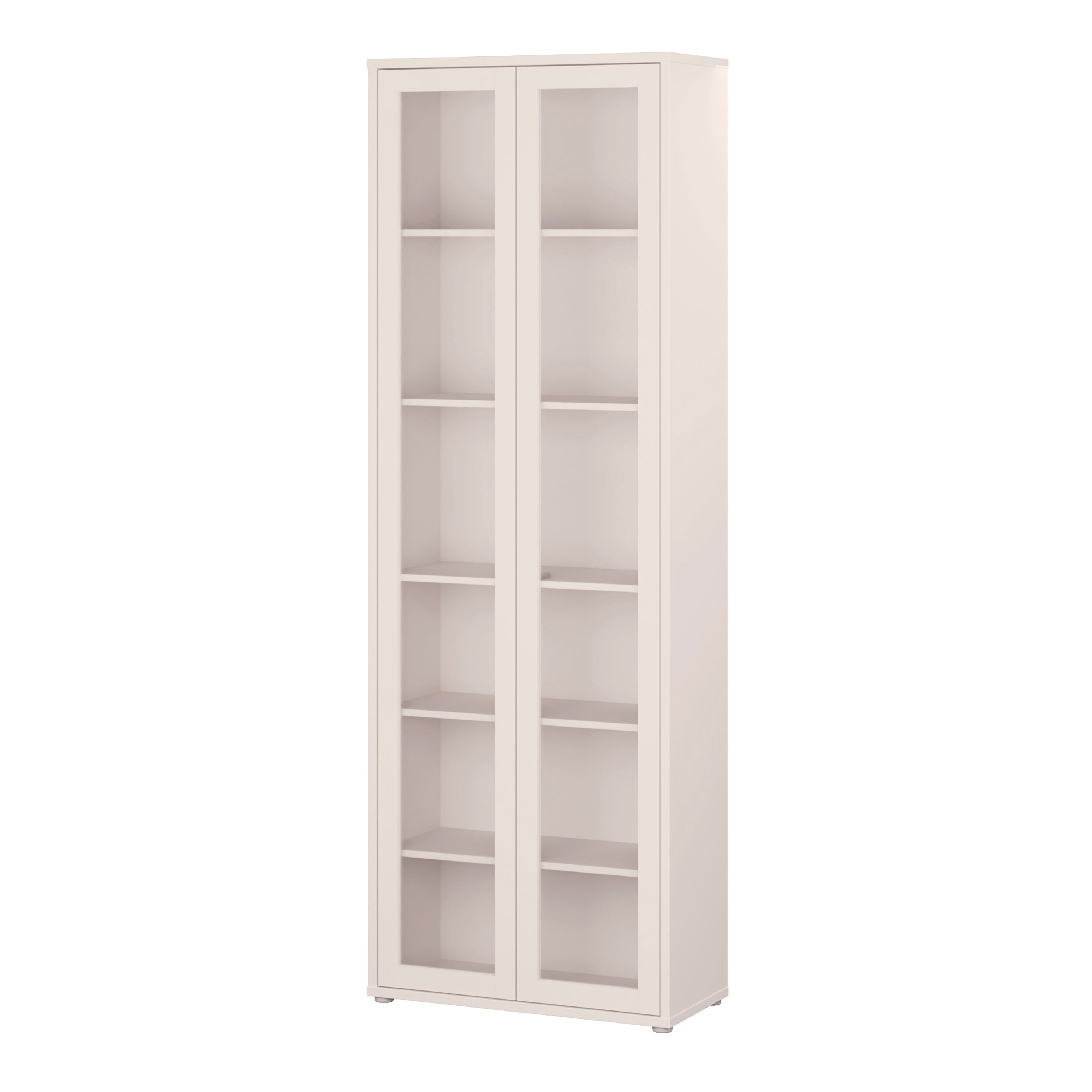 Alice Springs Slim Tall Display Cabinet with 2 Glass Doors Push-to-Open & 5 Shelves in Sand