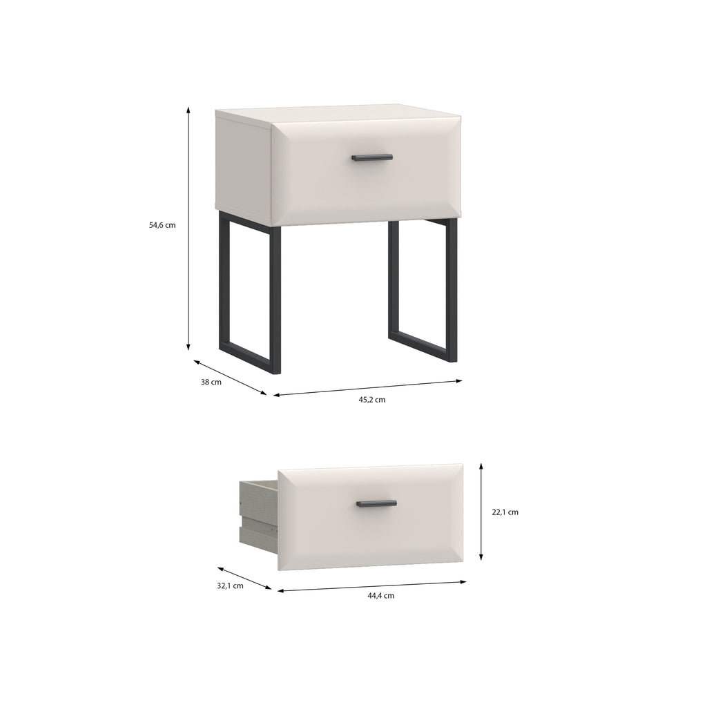 Akihisa Bedside Table with Drawer and Metal Legs in Sand