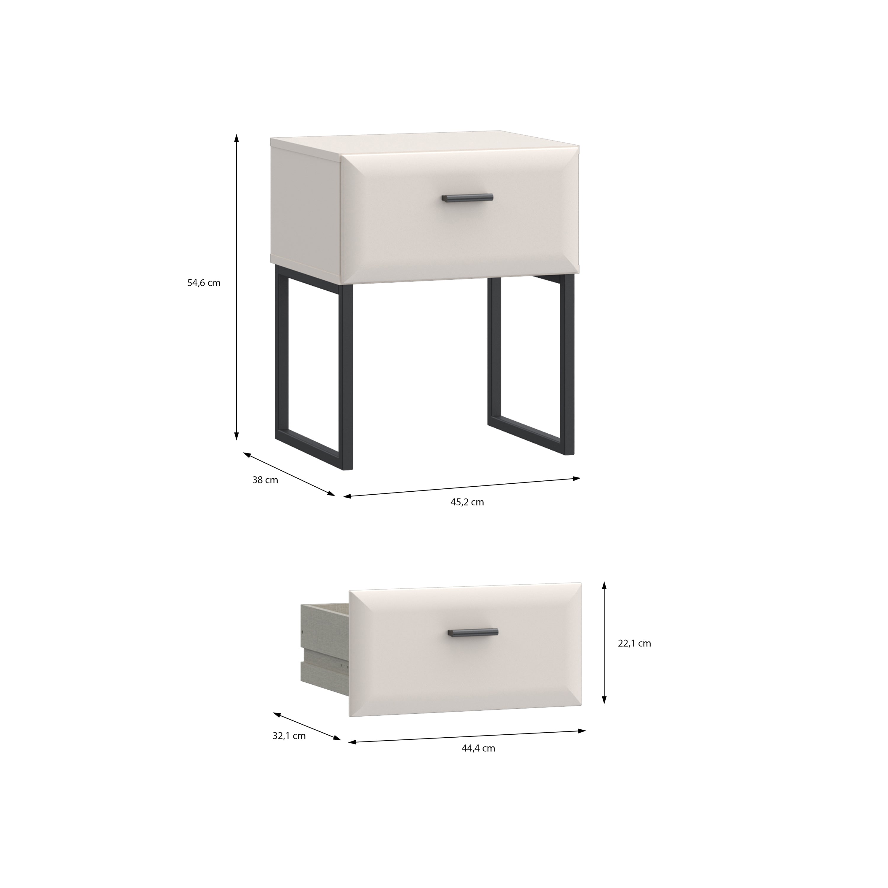 Akihisa Bedside Table with Drawer and Metal Legs in Sand