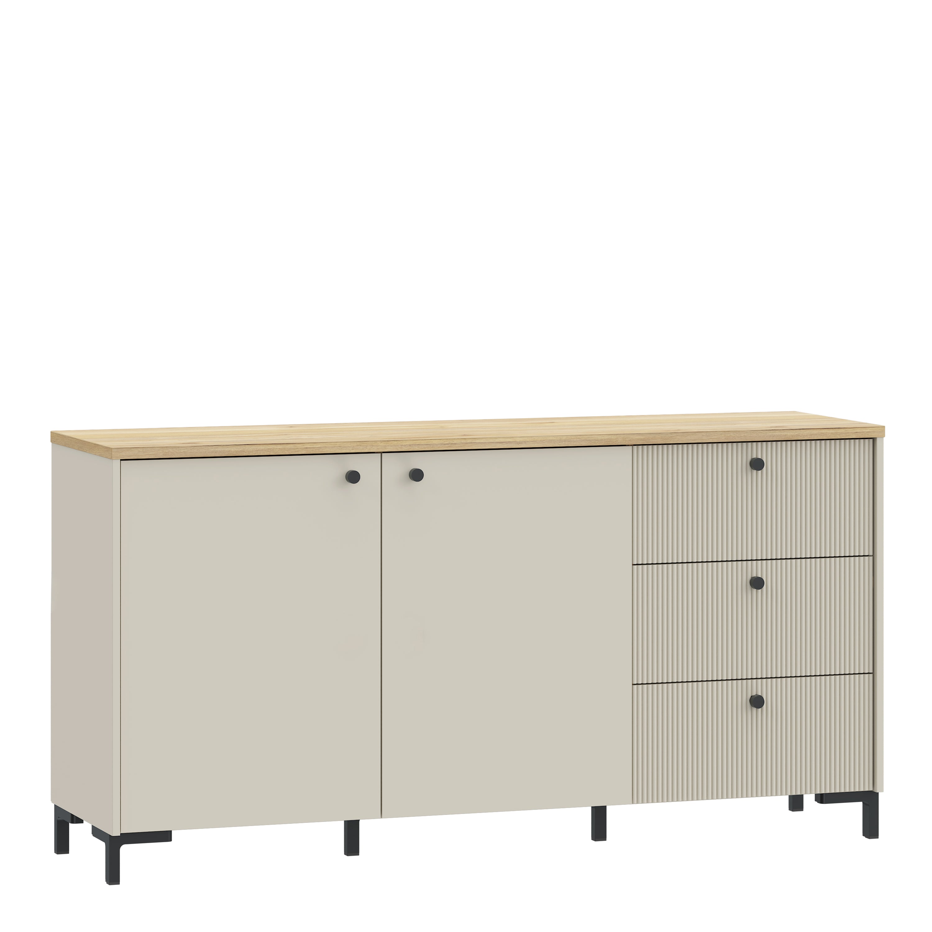 Bixbite Wide Sideboard with Fluted Drawers & Cupboard in Mauvella Oak and Sand