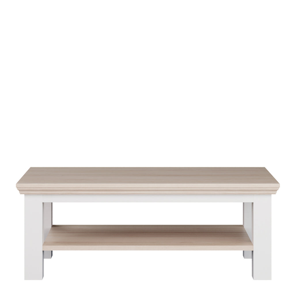 Pontypool Large Rectangular Coffee Table with Shelf in White and Riva Oak