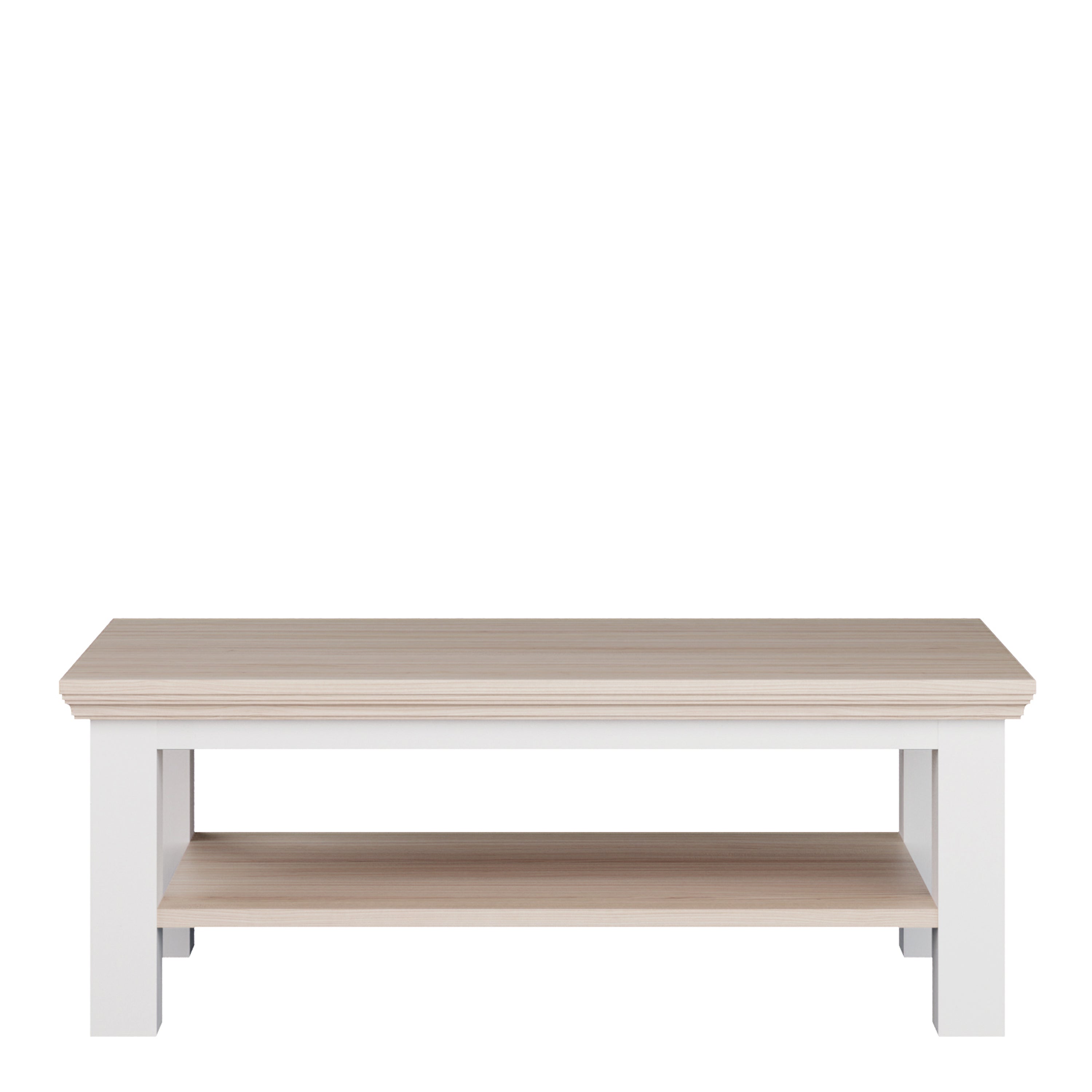 Pontypool Large Rectangular Coffee Table with Shelf in White and Riva Oak
