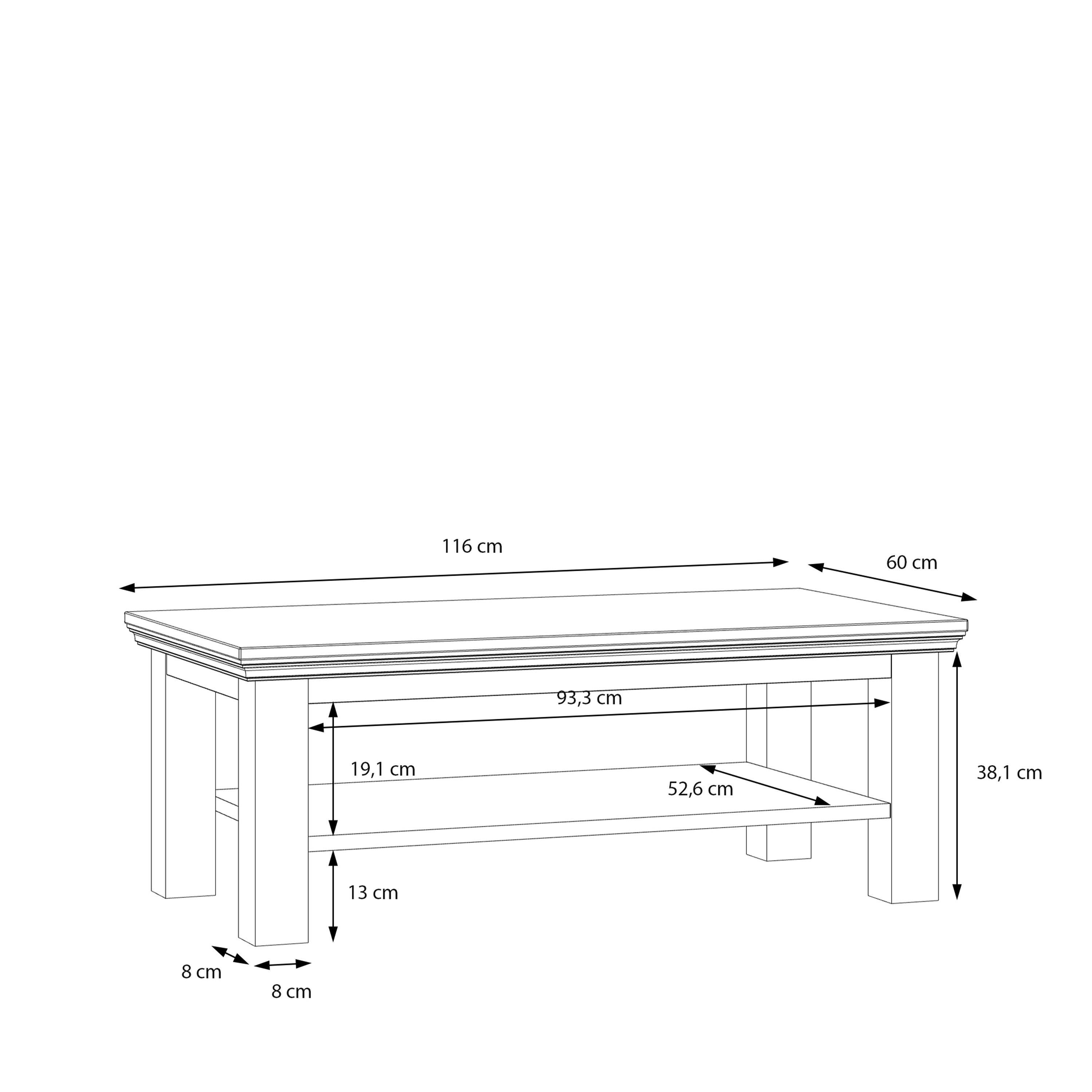 Pontypool Large Rectangular Coffee Table with Shelf in White and Riva Oak