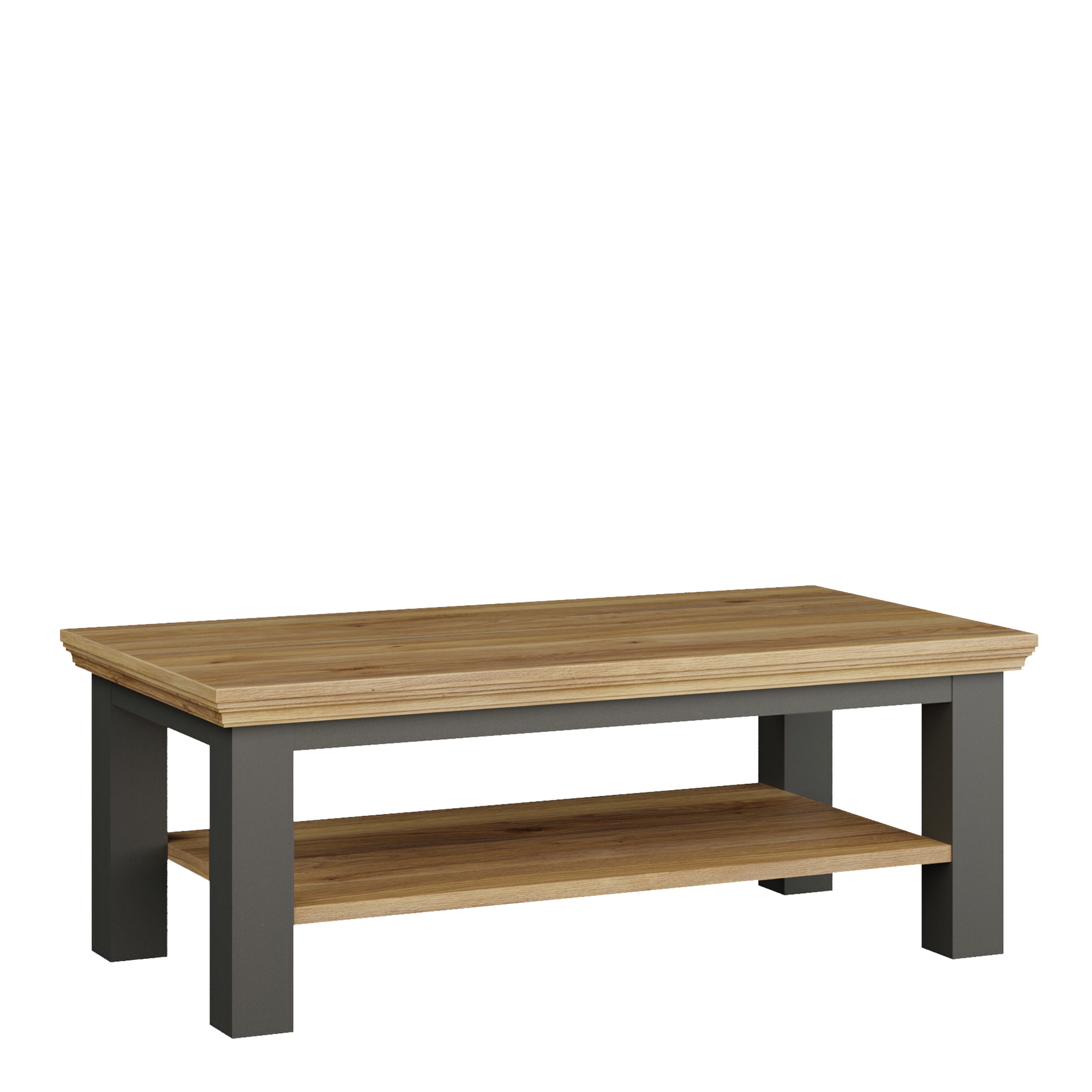 Pontypool Large Rectangular Coffee Table with Shelf in Grey and Mauvella Oak