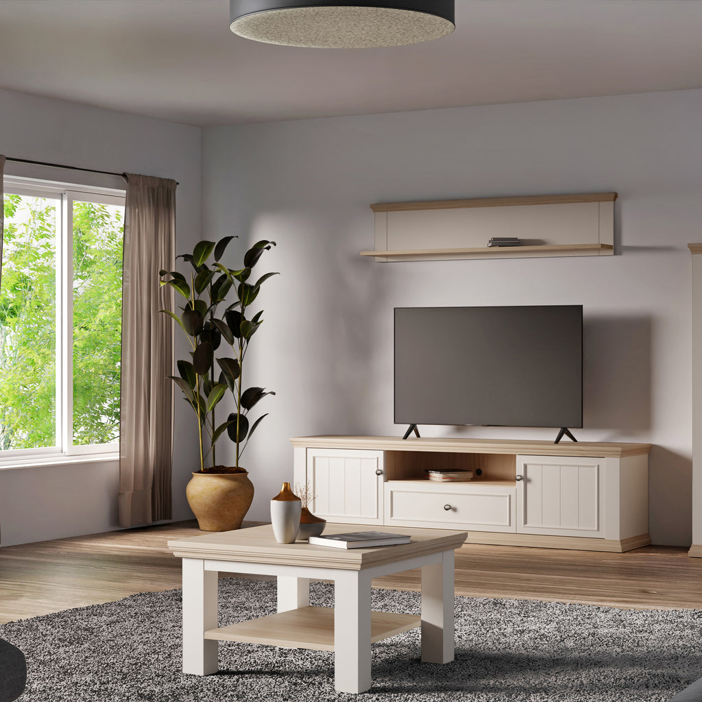Pontypool Small Coffee Table with Shelf in White and Riva Oak