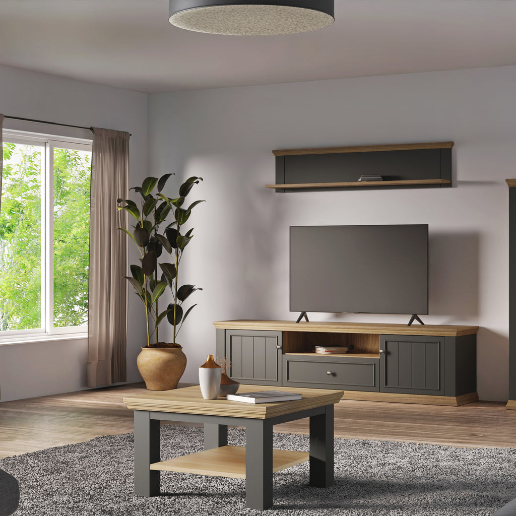 Pontypool Small Coffee Table with Shelf in Wolfram Grey and Mauvella Oak