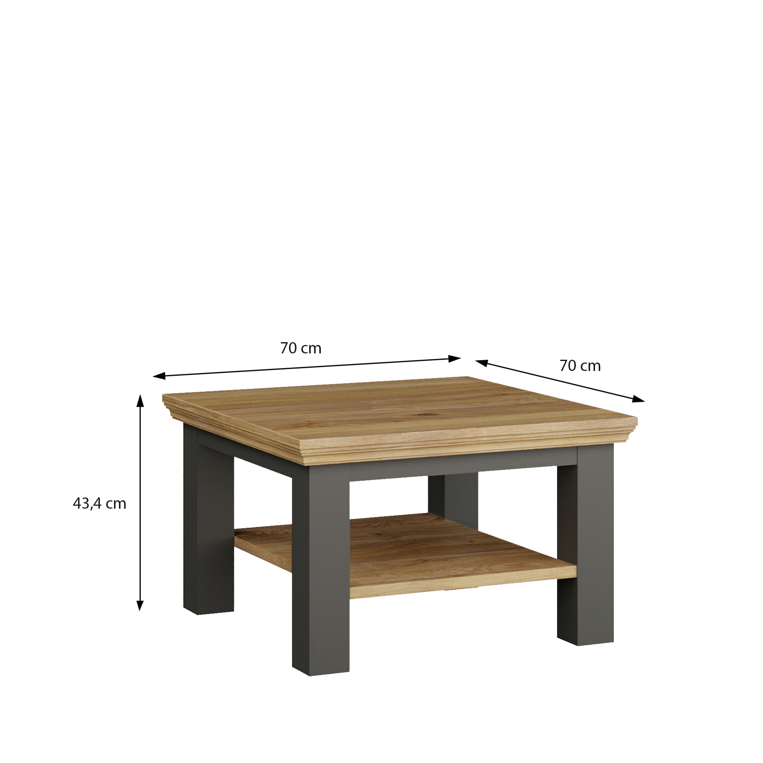 Pontypool Small Coffee Table with Shelf in Wolfram Grey and Mauvella Oak