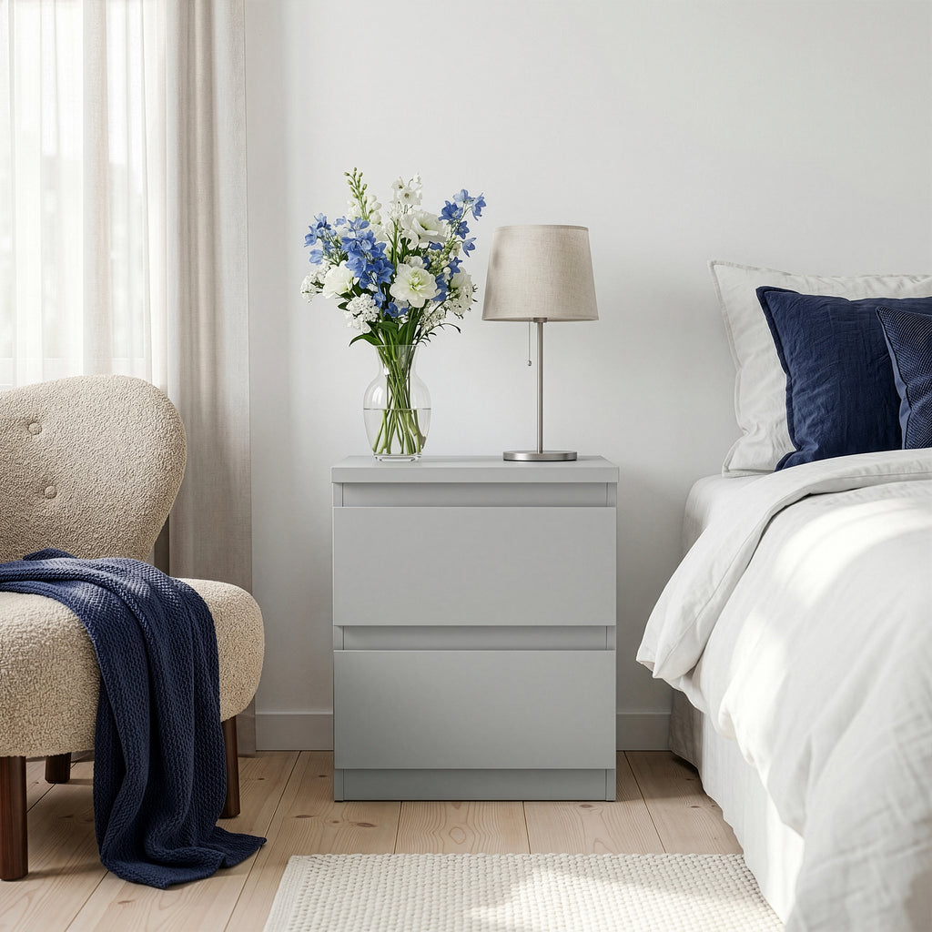 Edmore 2 Drawer Bedside Table in Light Grey