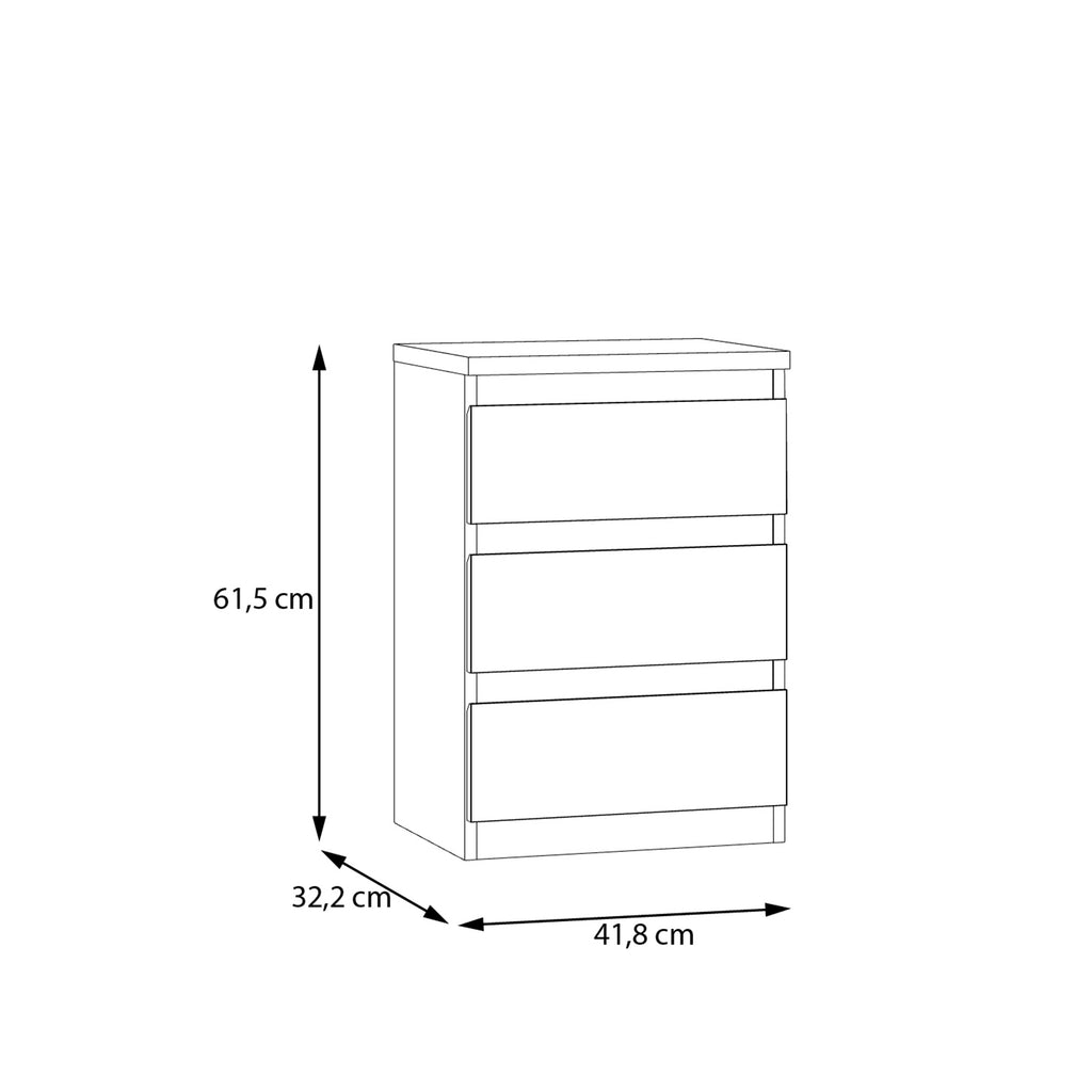Edmore 3 Drawer Bedside Chest in White