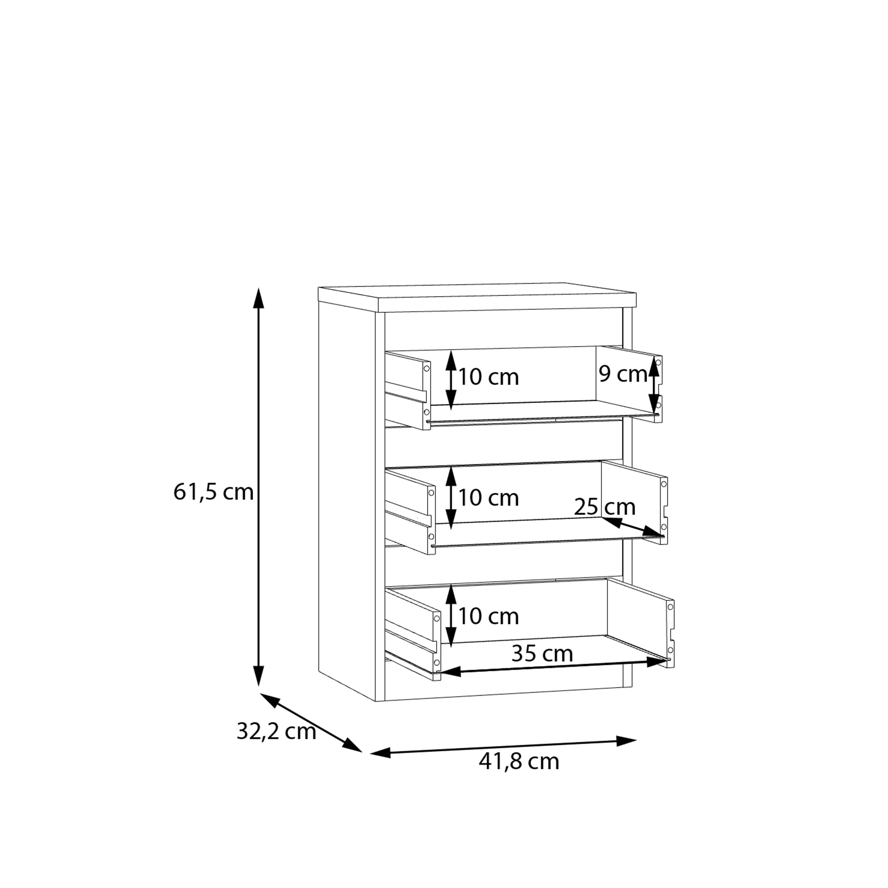 Edmore 3 Drawer Bedside Chest in Sonoma Oak