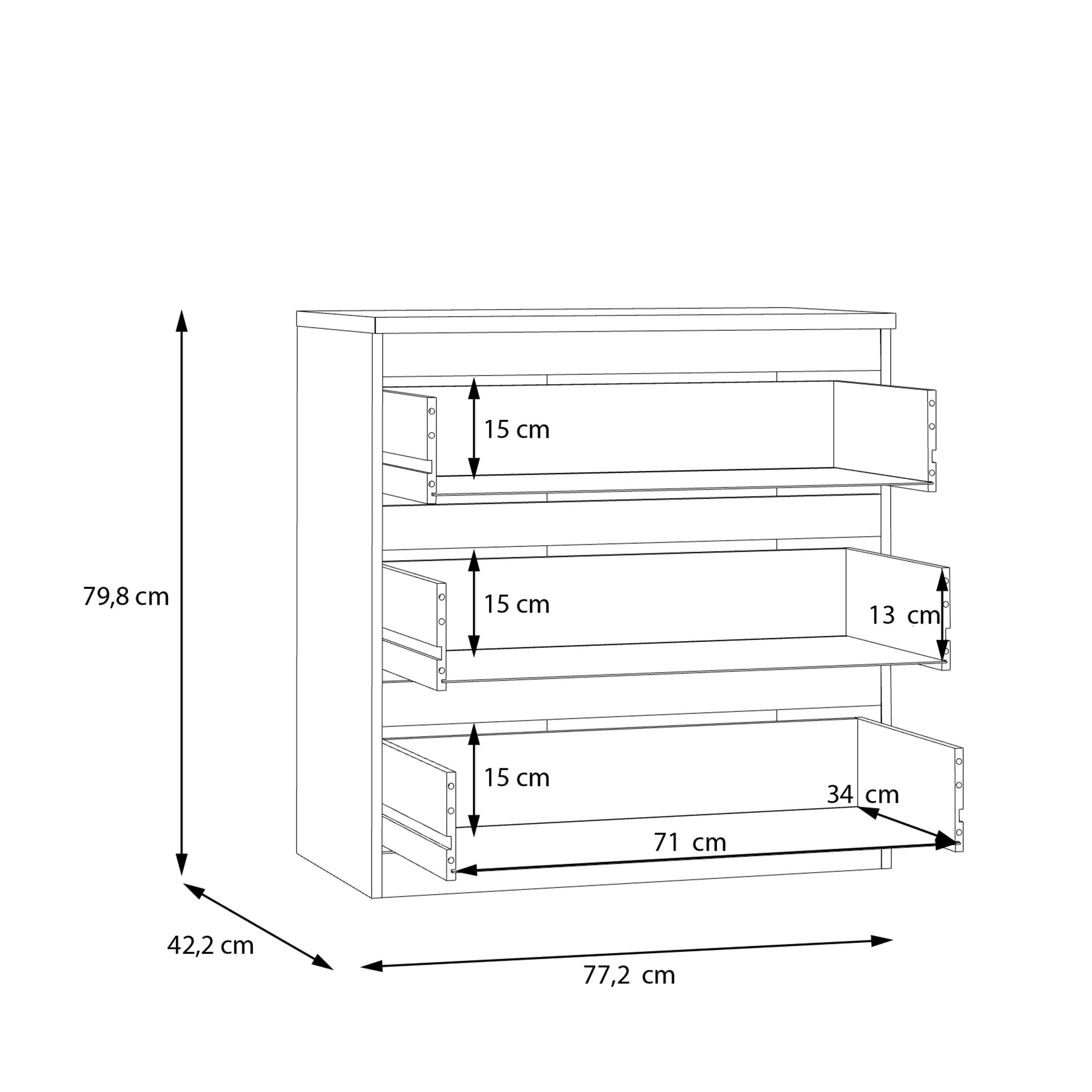 Edmore 3 Drawer Chest in Mauvella Oak
