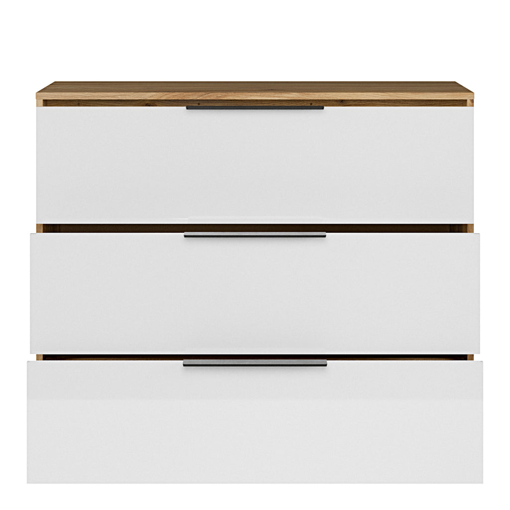 Orkney 3 Drawer Chest in Mauvella Oak and White Gloss