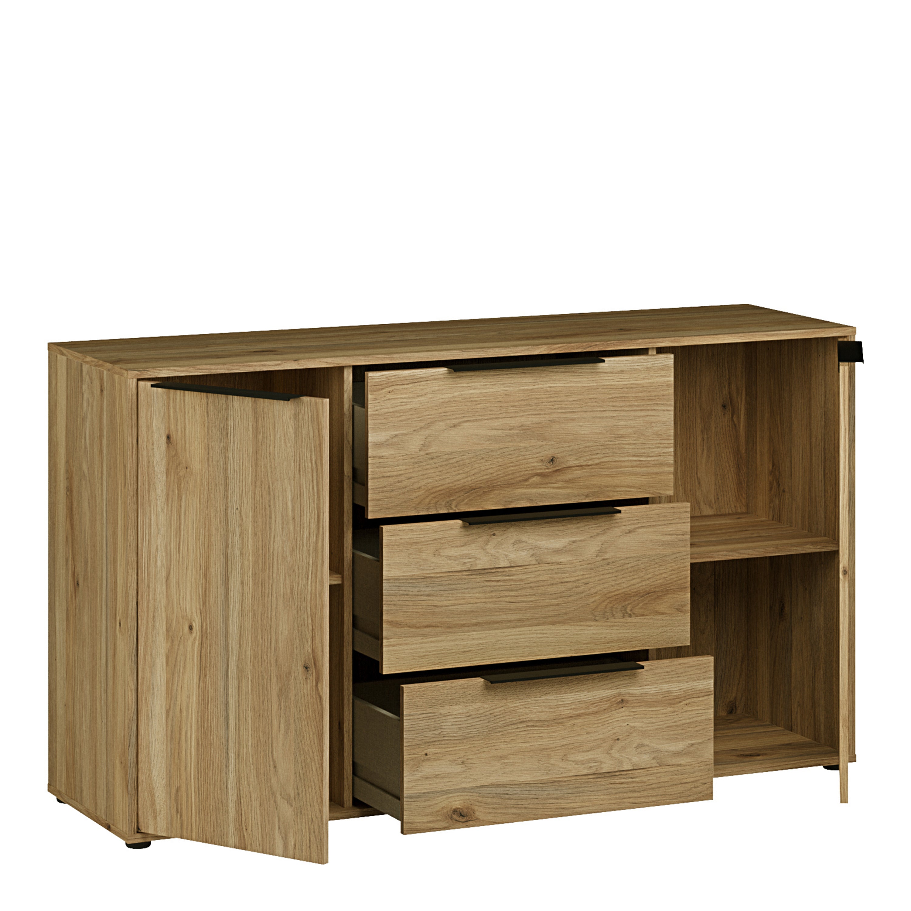 Orkney 3 Drawer Sidebaord with 2 Doors in Mauvella Oak