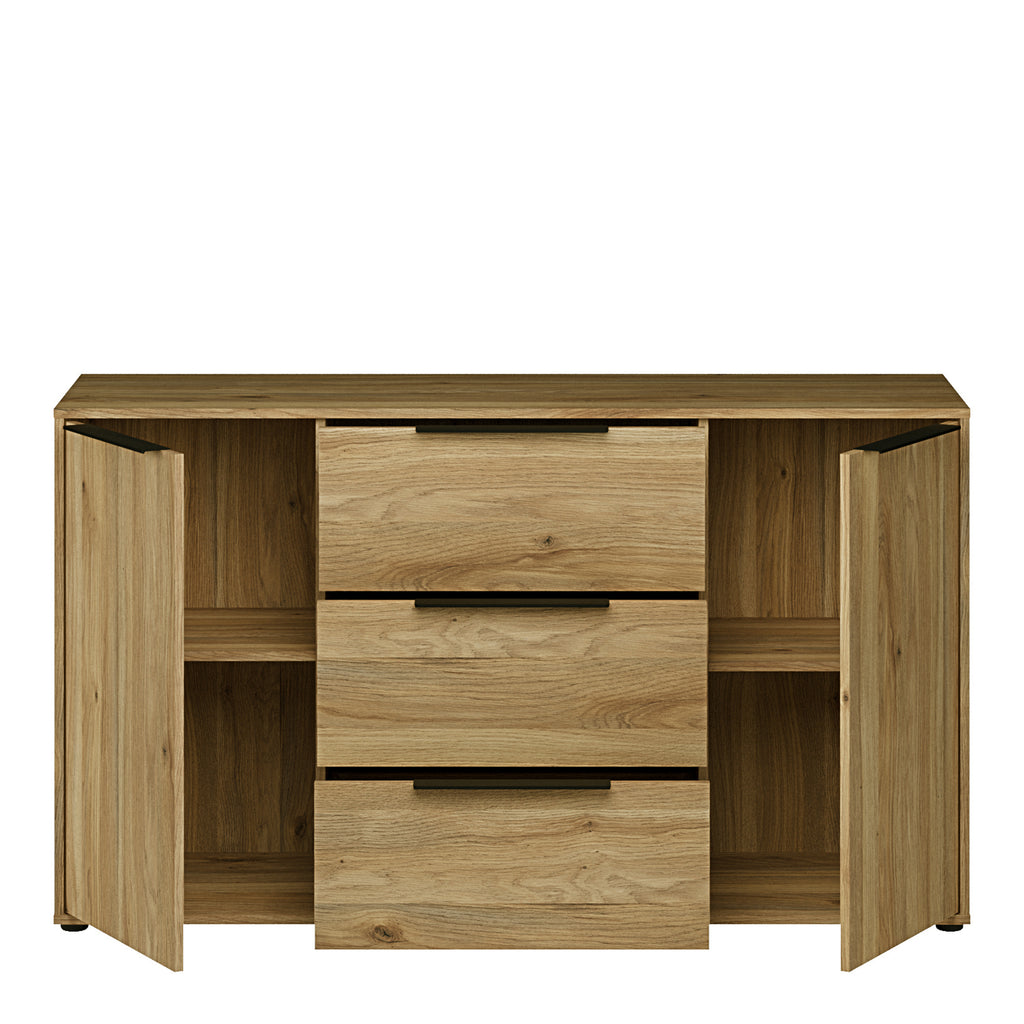 Orkney 3 Drawer Sidebaord with 2 Doors in Mauvella Oak
