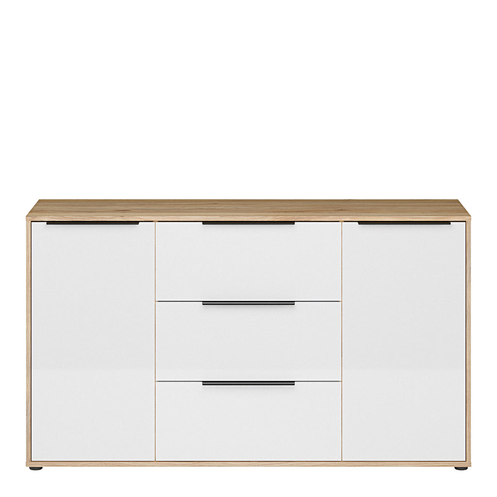 Orkney 3 Drawer Sideboard with 2 Doors in Mauvella Oak and White Gloss