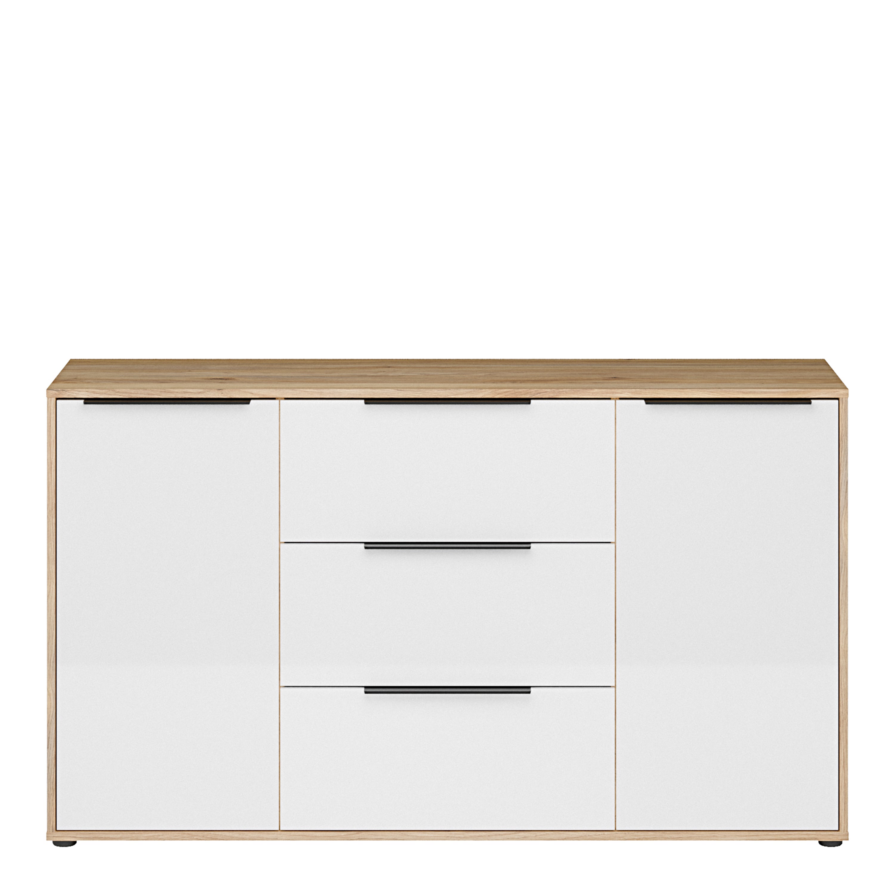 Orkney 3 Drawer Sideboard with 2 Doors in Mauvella Oak and White Gloss