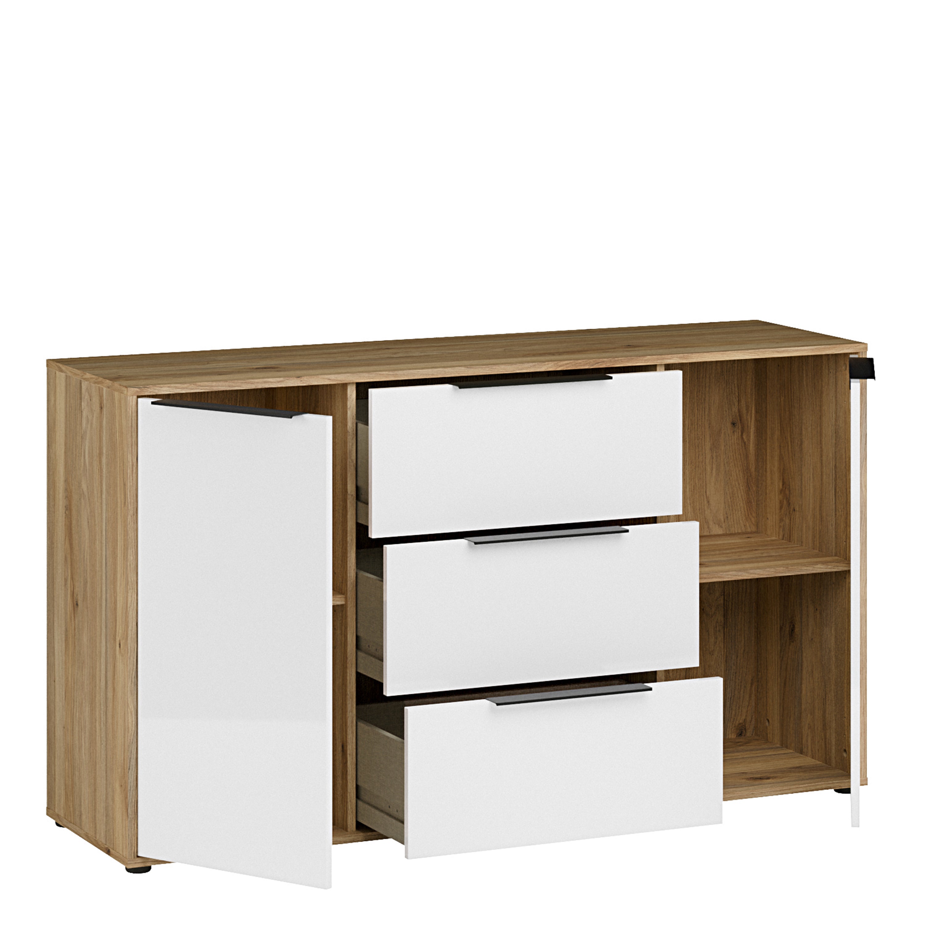 Orkney 3 Drawer Sideboard with 2 Doors in Mauvella Oak and White Gloss