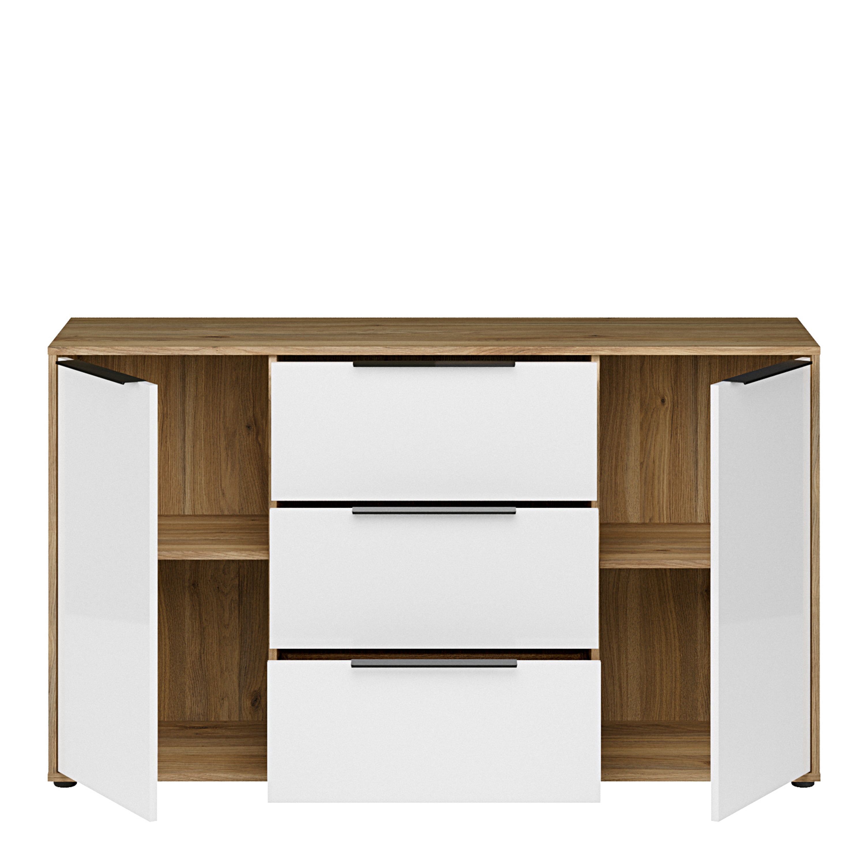 Orkney 3 Drawer Sideboard with 2 Doors in Mauvella Oak and White Gloss
