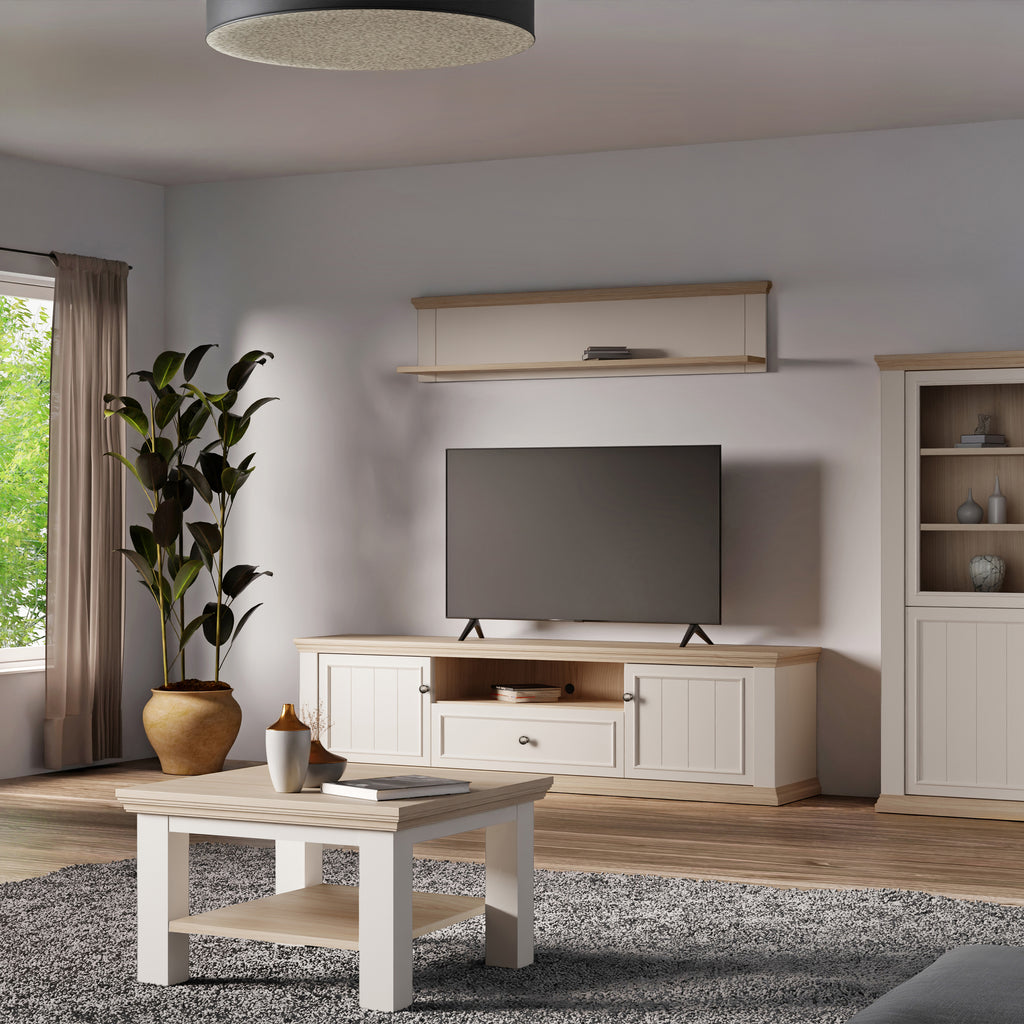 Pontypool Wall Shelf in White and Riva Oak