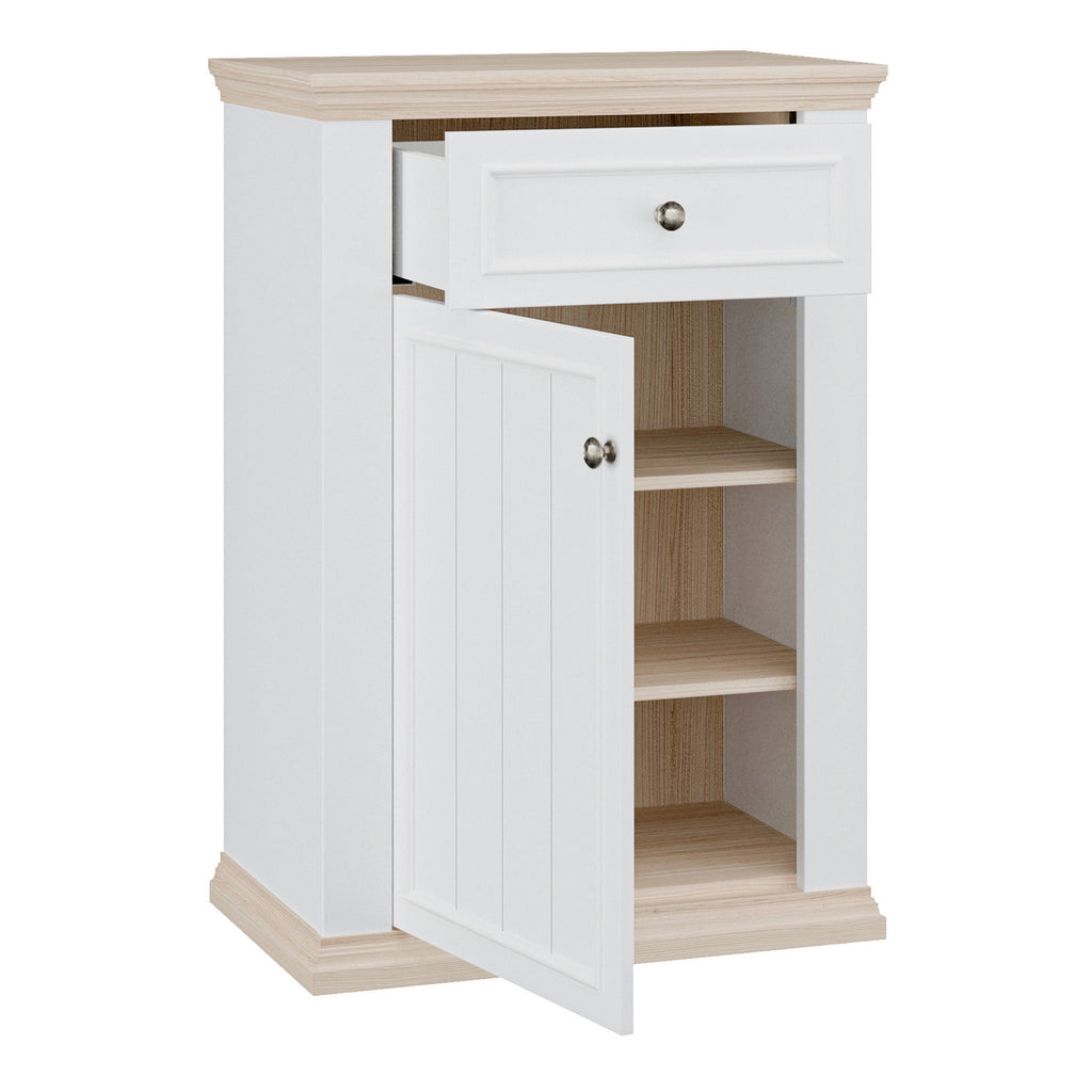 Pontypool Shoe Cabinet with Drawer in White and a Riva Oak