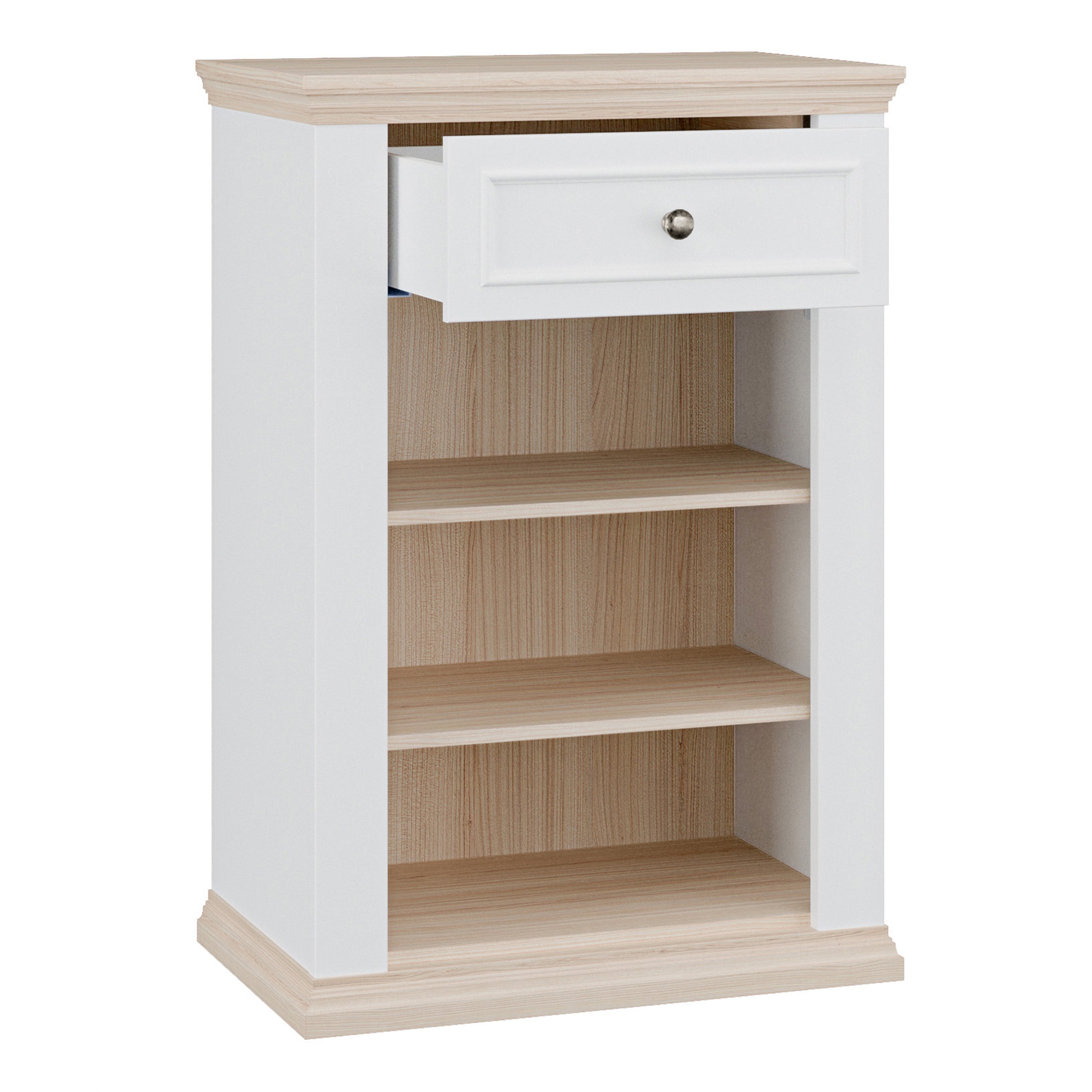 Pontypool Shoe Cabinet with Drawer in White and a Riva Oak