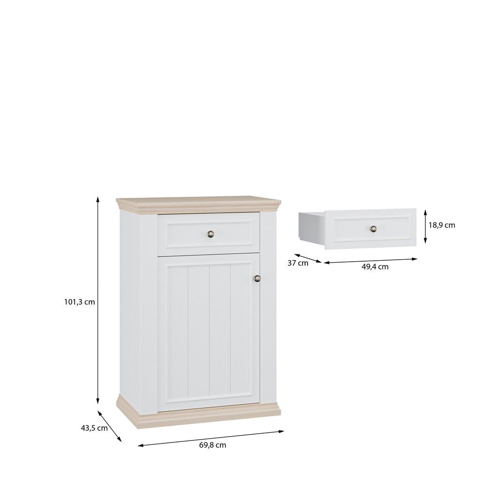 Pontypool Shoe Cabinet with Drawer in White and a Riva Oak