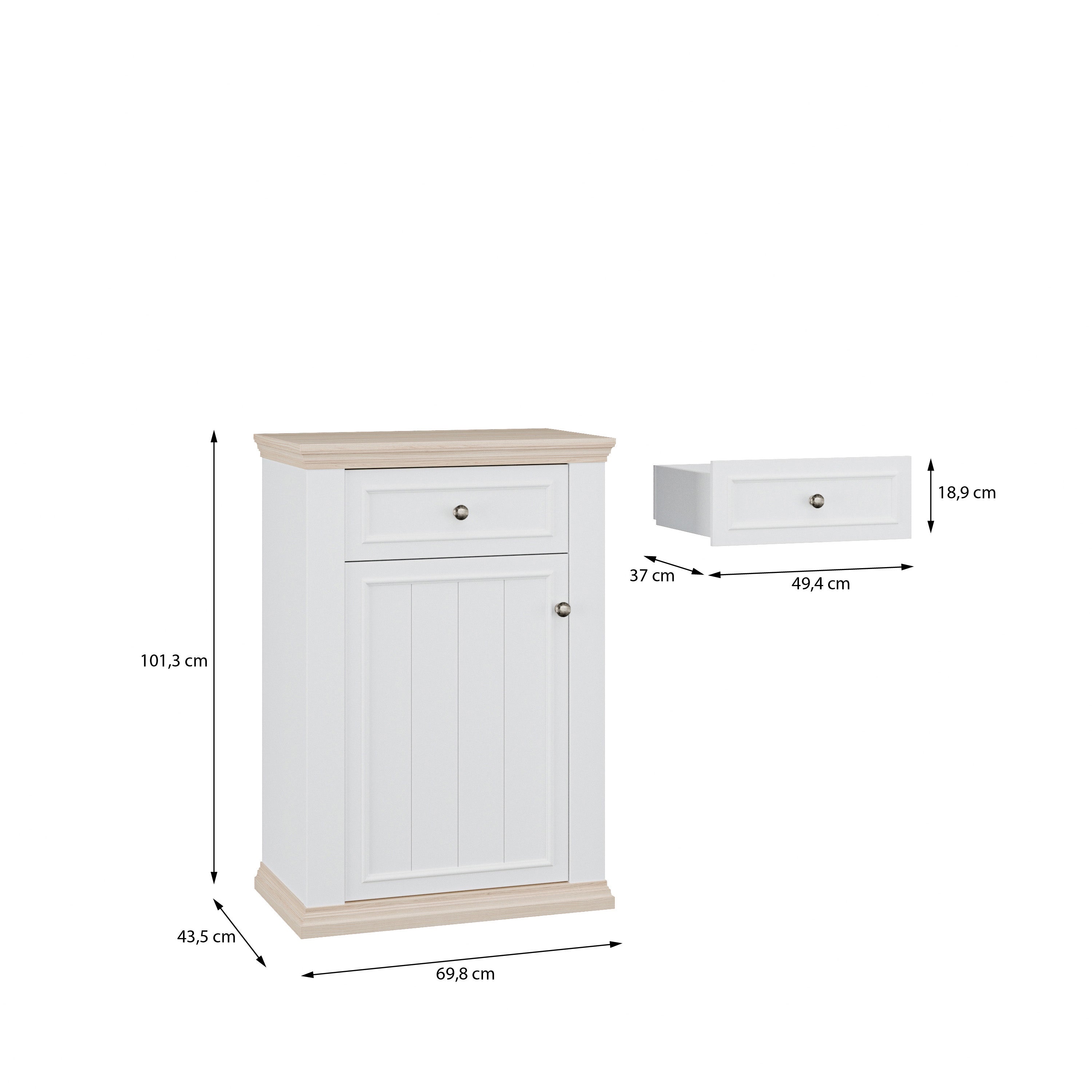 Pontypool Shoe Cabinet with Drawer in White and a Riva Oak
