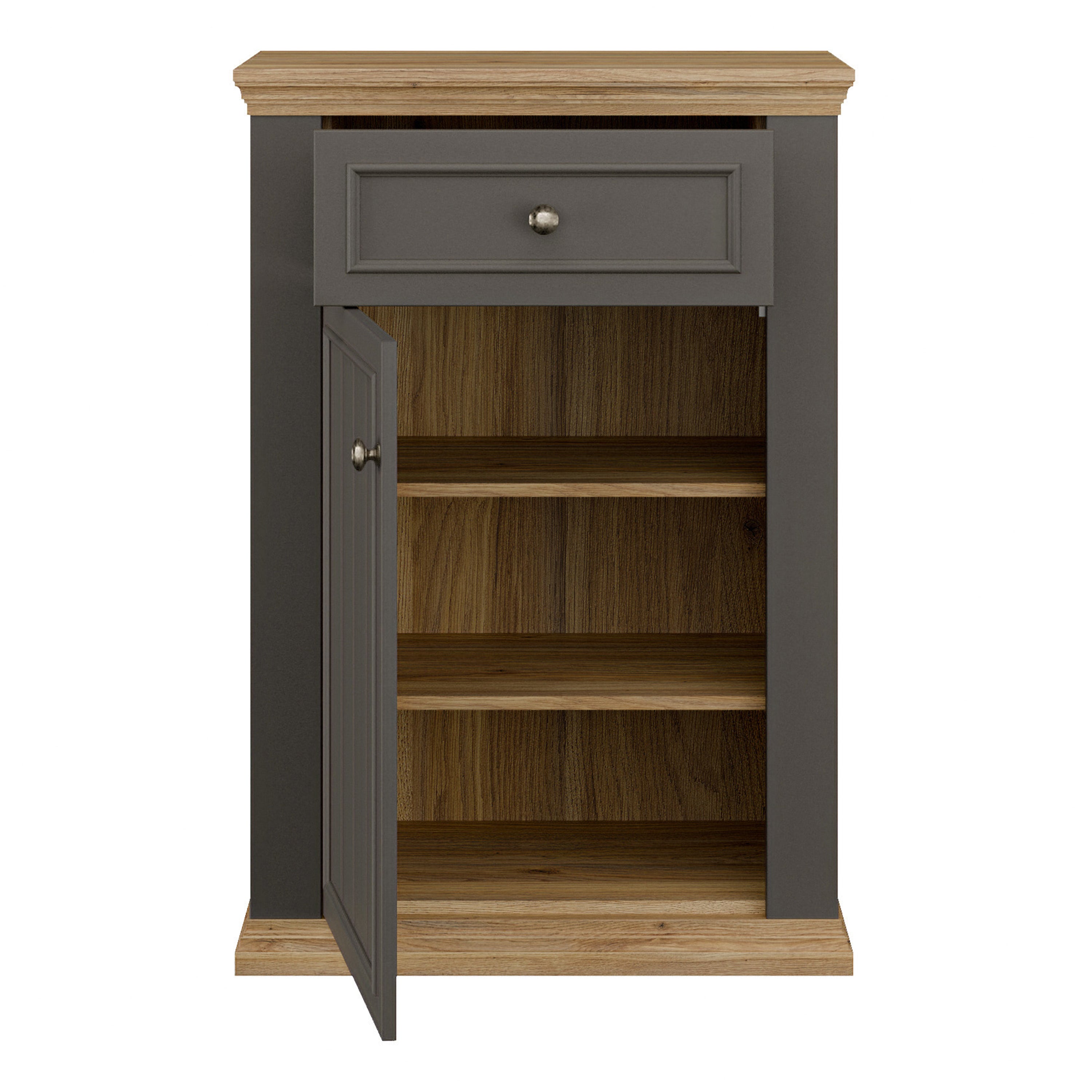 Pontypool Shoe Cabinet with Drawer in Grey and Mauvella Oak