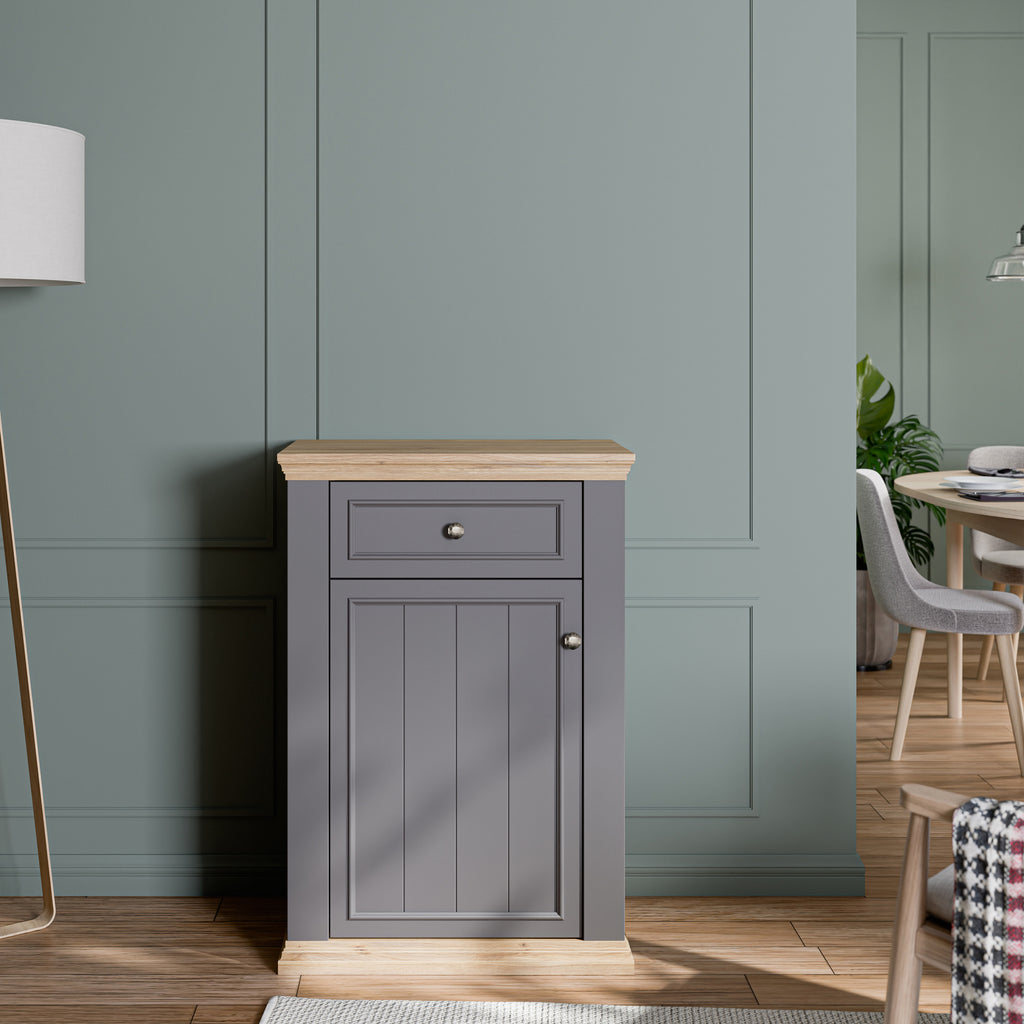 Pontypool Shoe Cabinet with Drawer in Grey and Mauvella Oak