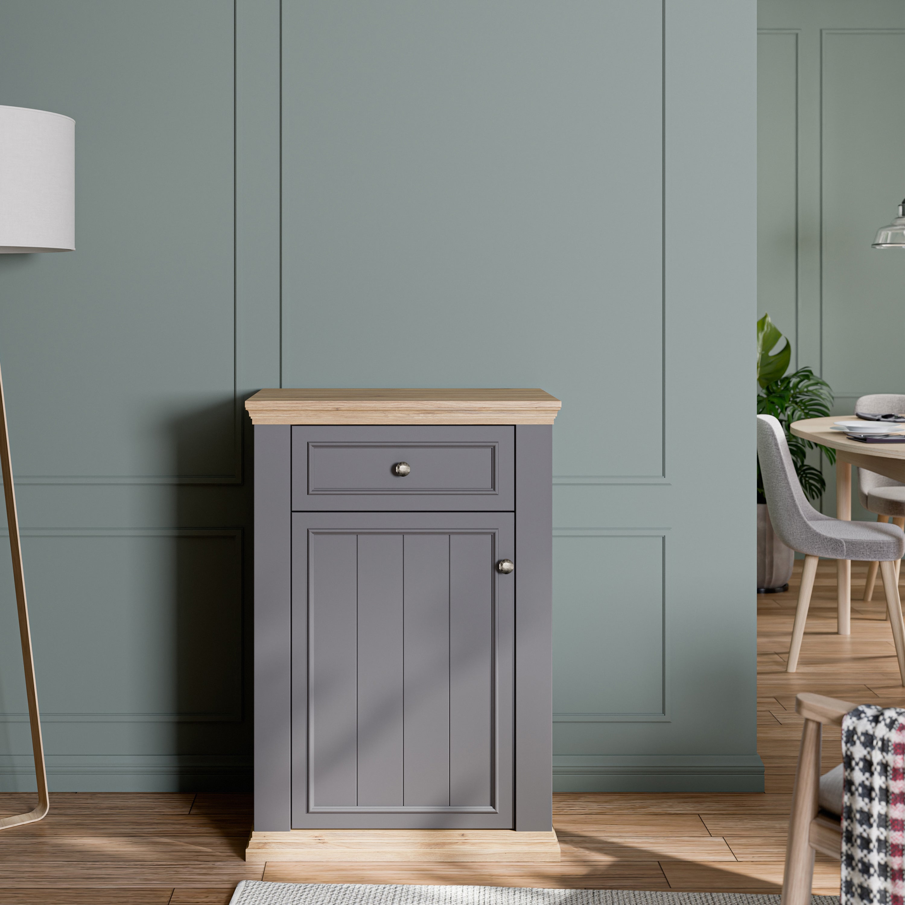 Pontypool Shoe Cabinet with Drawer in Grey and Mauvella Oak