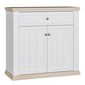 Pontypool 2 Door 1 Drawer Small Sideboard in White and Riva Oak